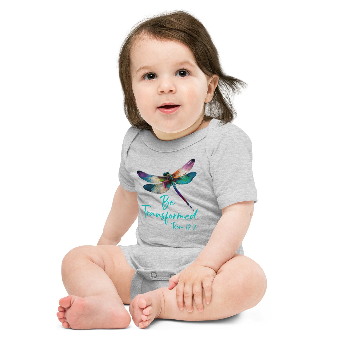 Be Transformed Dragonfly Rom 12:2 Baby Onesie