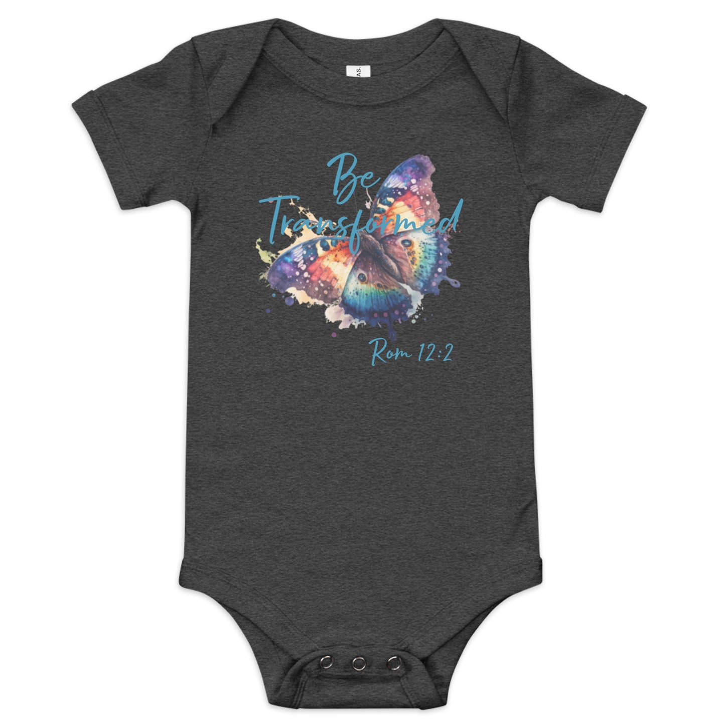 Be Transformed Butterfly Rom 12:2 Baby Onesie