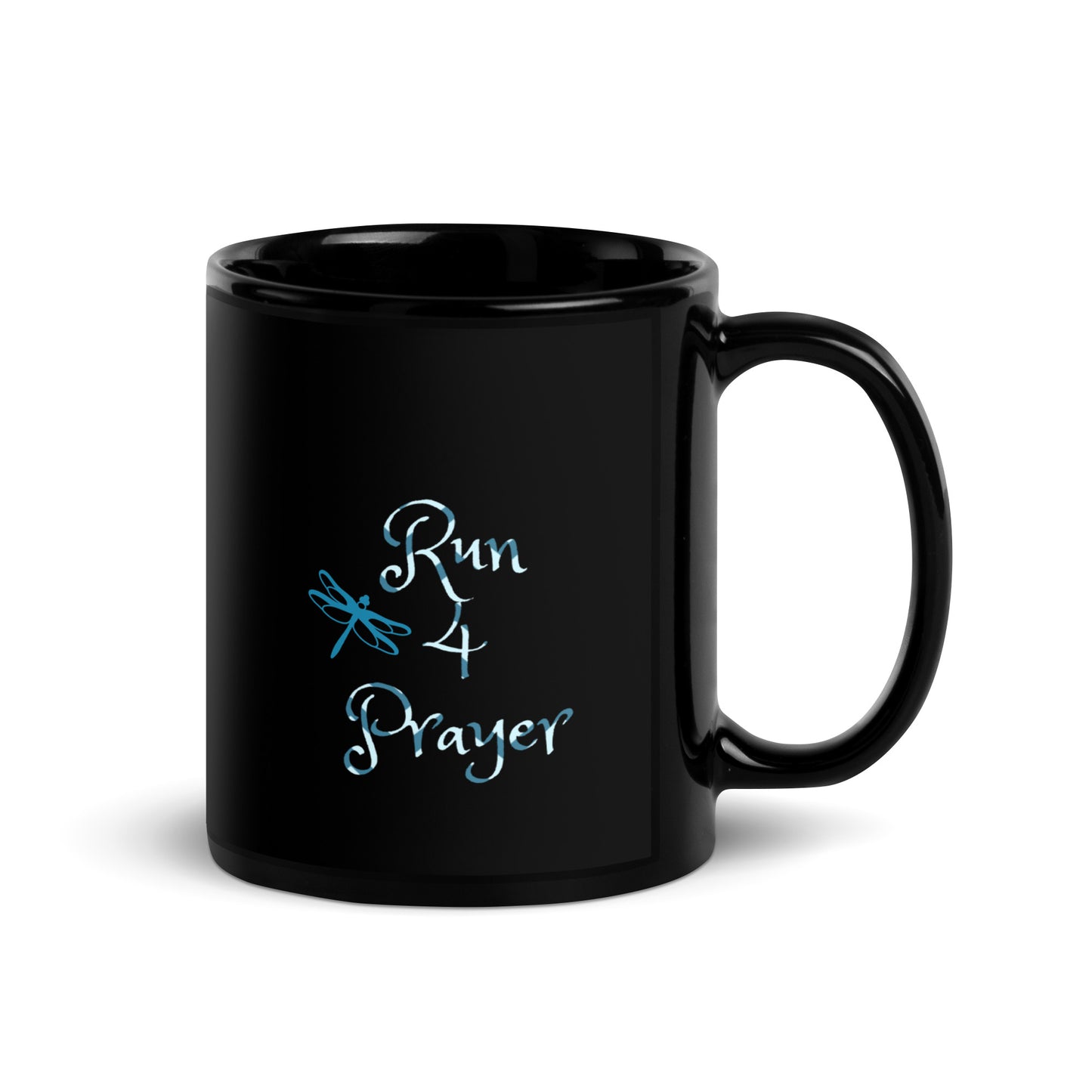 Run 4 Prayer Dragonfly Teal (Black Glossy Mug)