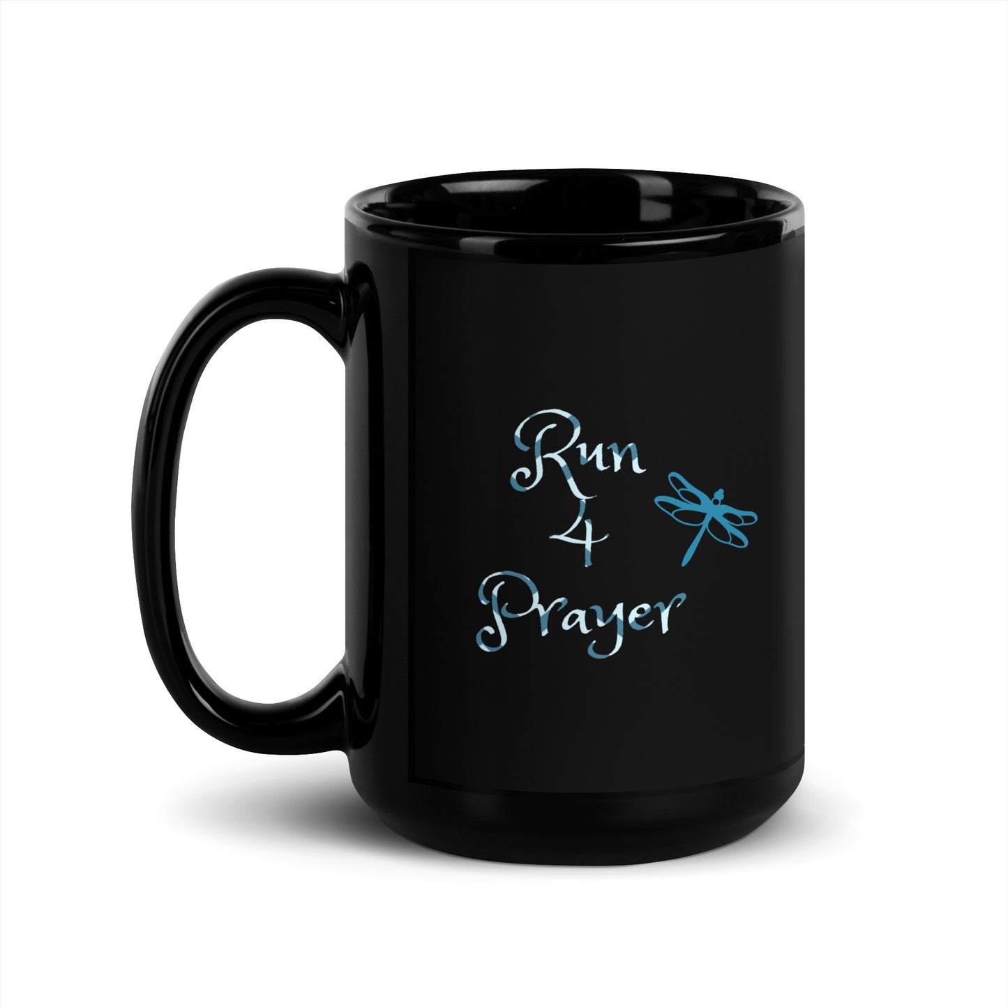 Run 4 Prayer Dragonfly Teal (Black Glossy Mug)