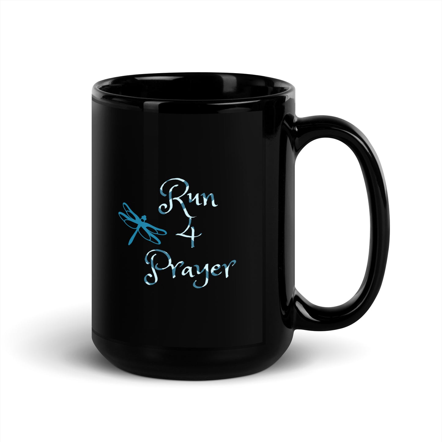 Run 4 Prayer Dragonfly Teal (Black Glossy Mug)