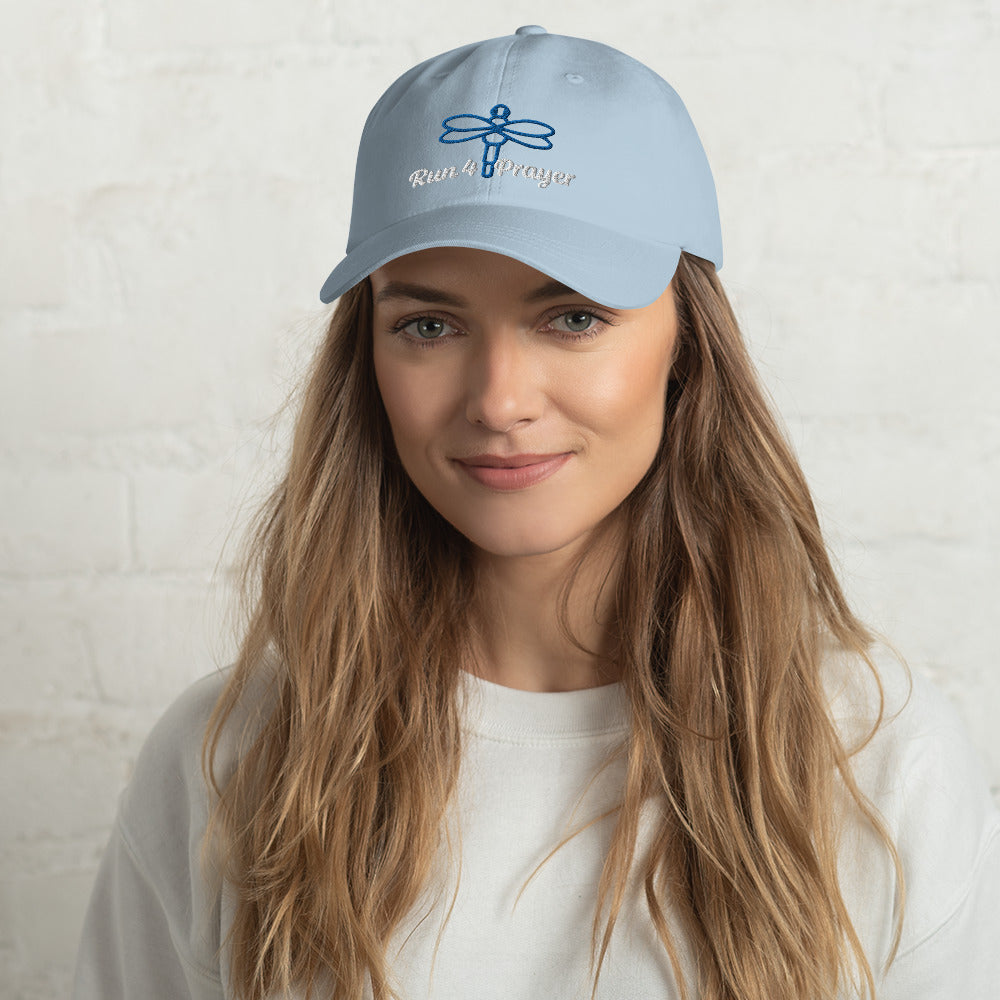 Run4Prayer Blue Dragonfly/ White Stitch Hat