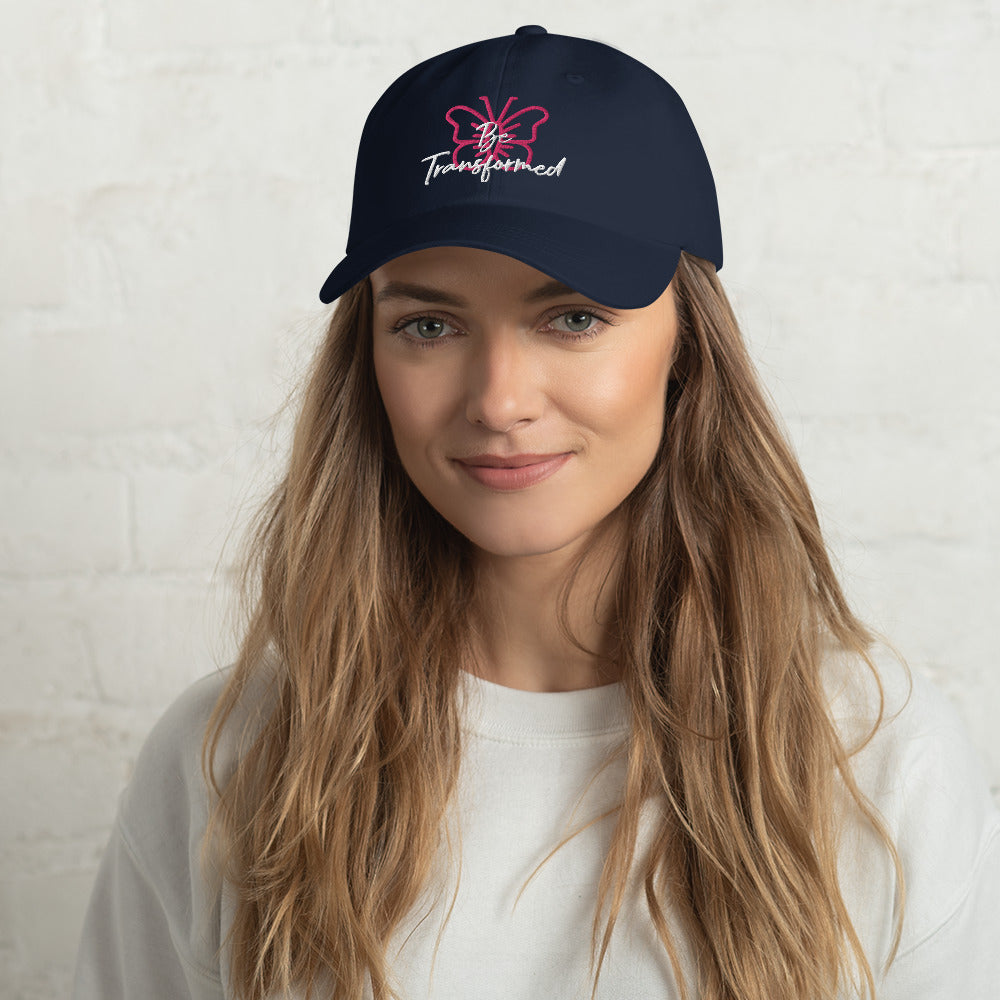 Be Transformed Pink Butterfly/ White Stitch Hat