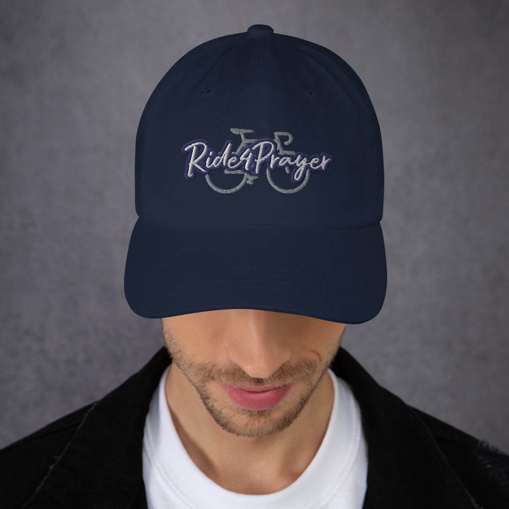 Ride4Prayer Bicycle White/Navy Stitch Hat