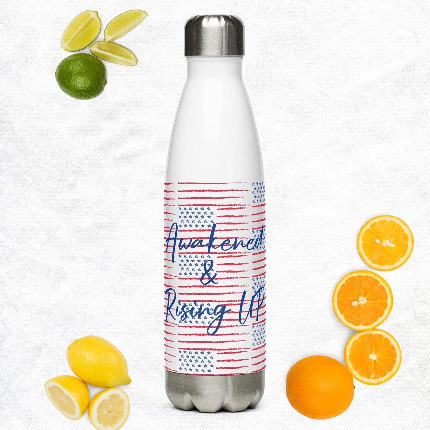 Awakened & Rising UP USA Stainless Steel Water Bottle (Wht)