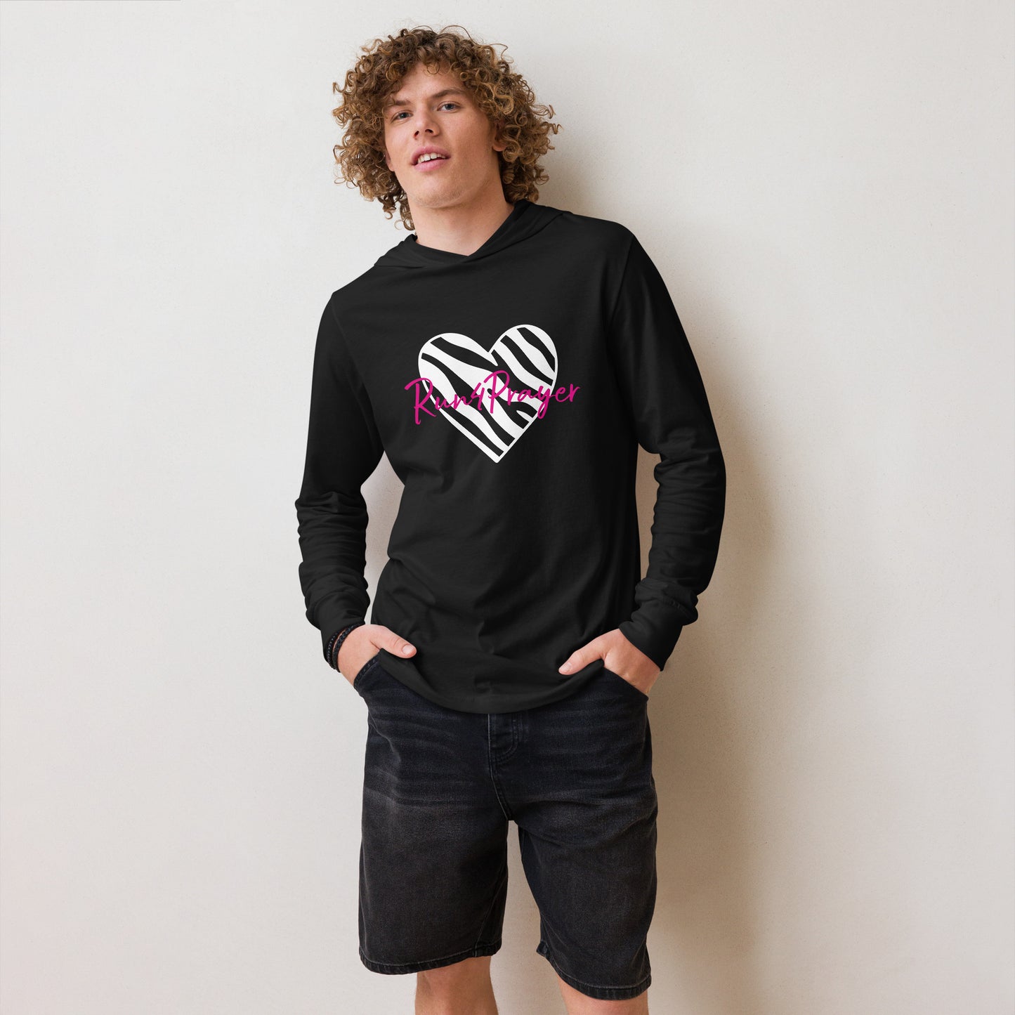 Zebra Heart Run4Prayer Pink Hooded long-sleeve tee