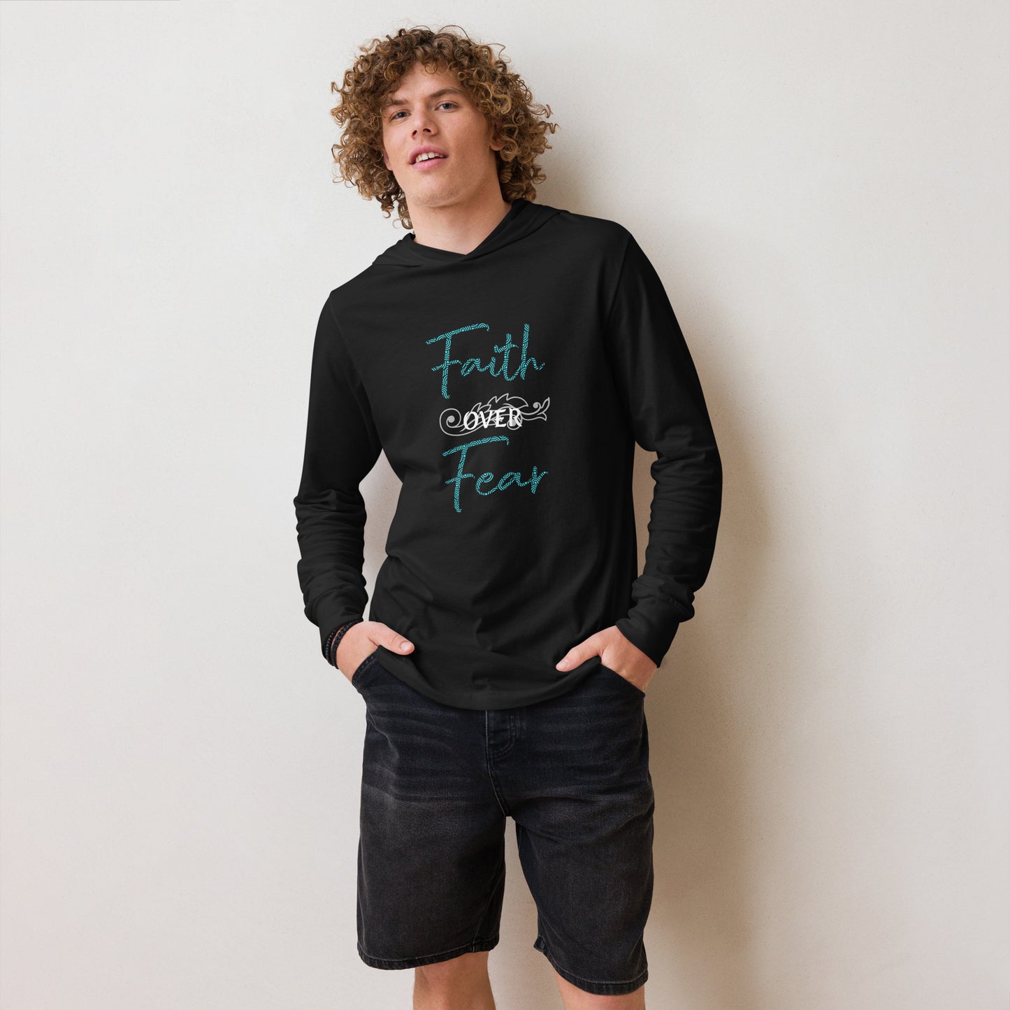 Faith over Fear Scroll Hooded long-sleeve tee