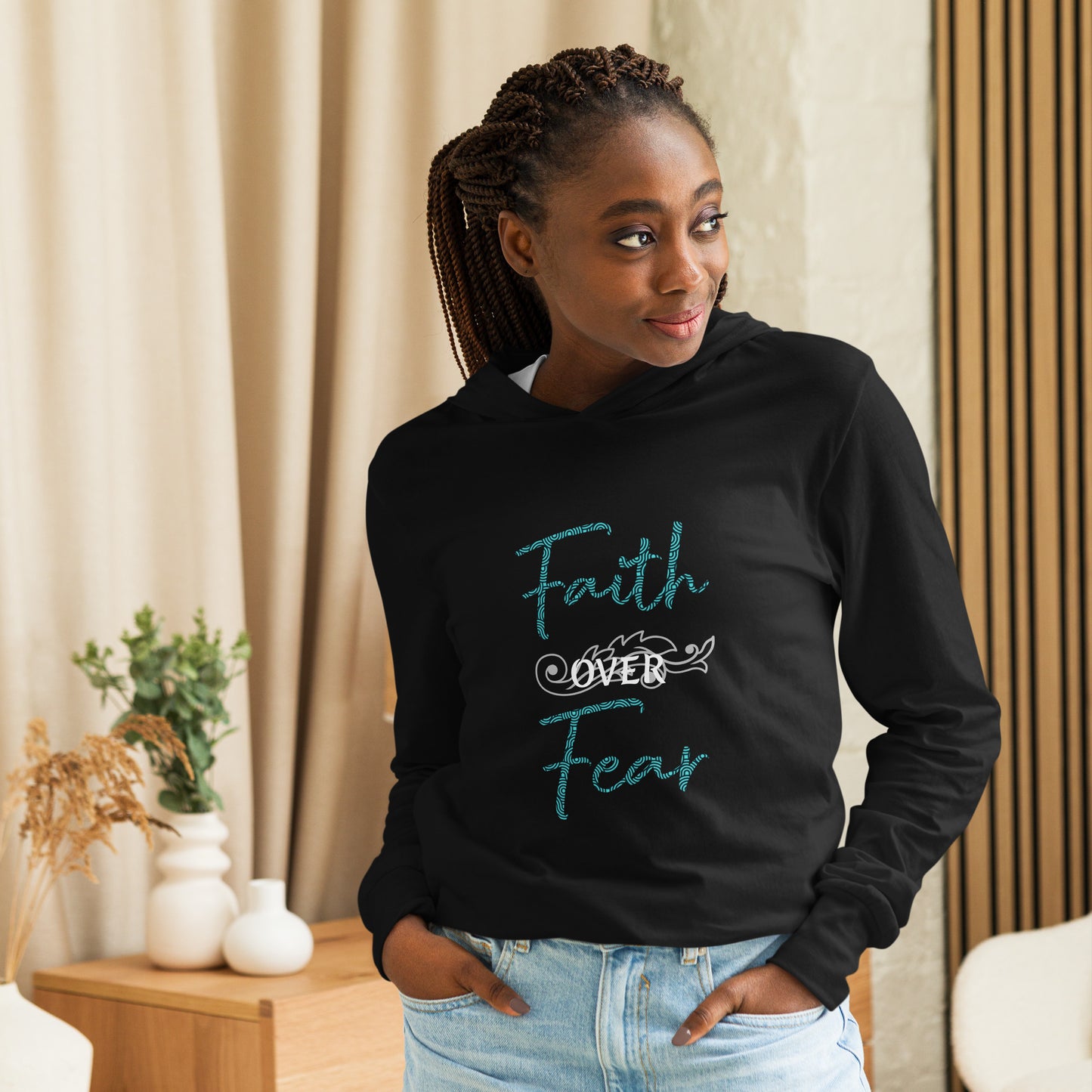 Faith over Fear Scroll Hooded long-sleeve tee