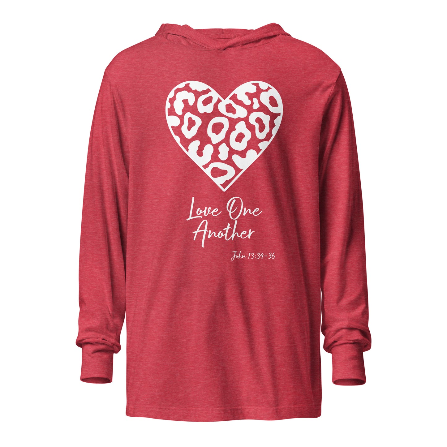 Leopard Heart Love One Another JN 13:34-36 Hooded long-sleeve tee