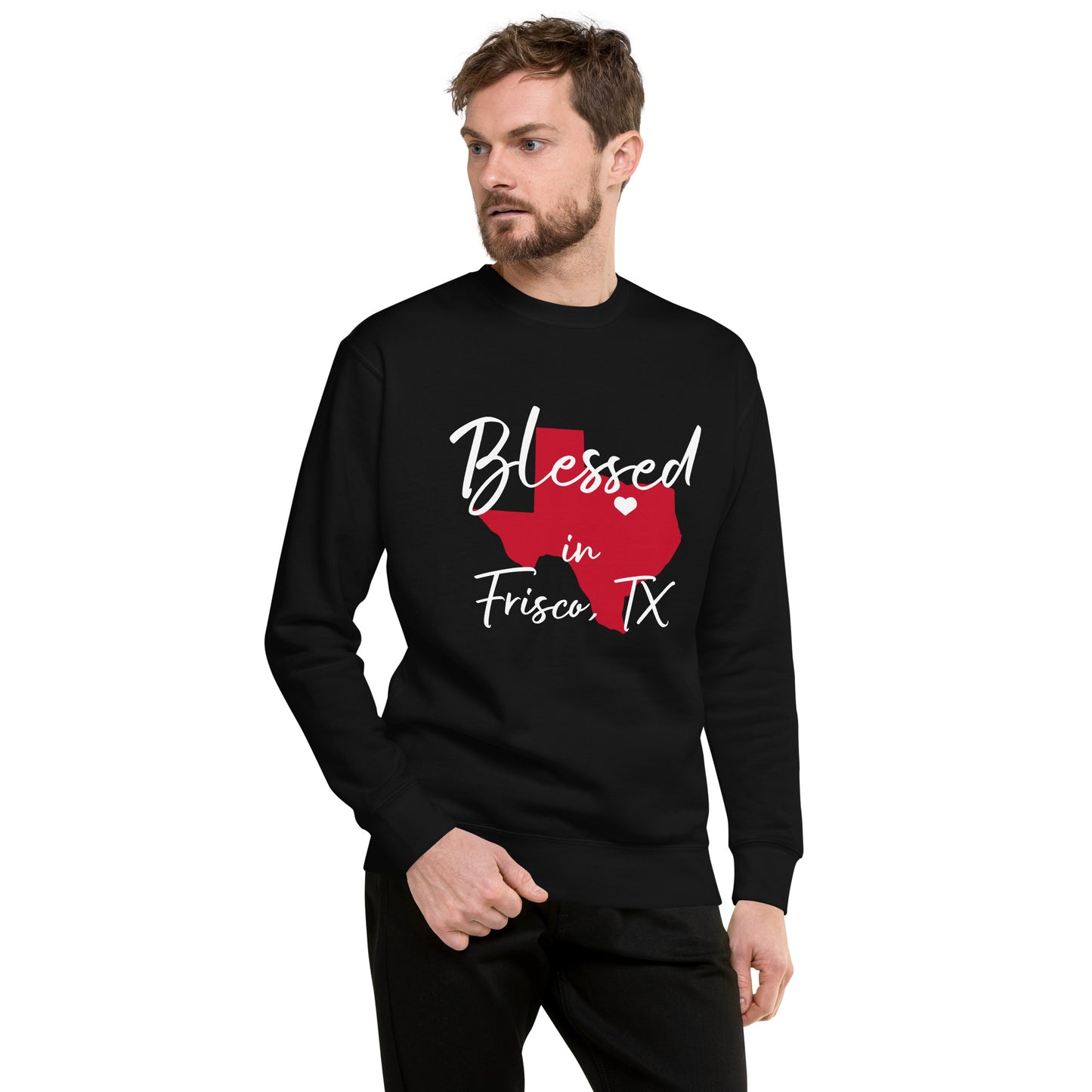 Blessed in Frisco, TX Red/White Heart Unisex Sweatshirt