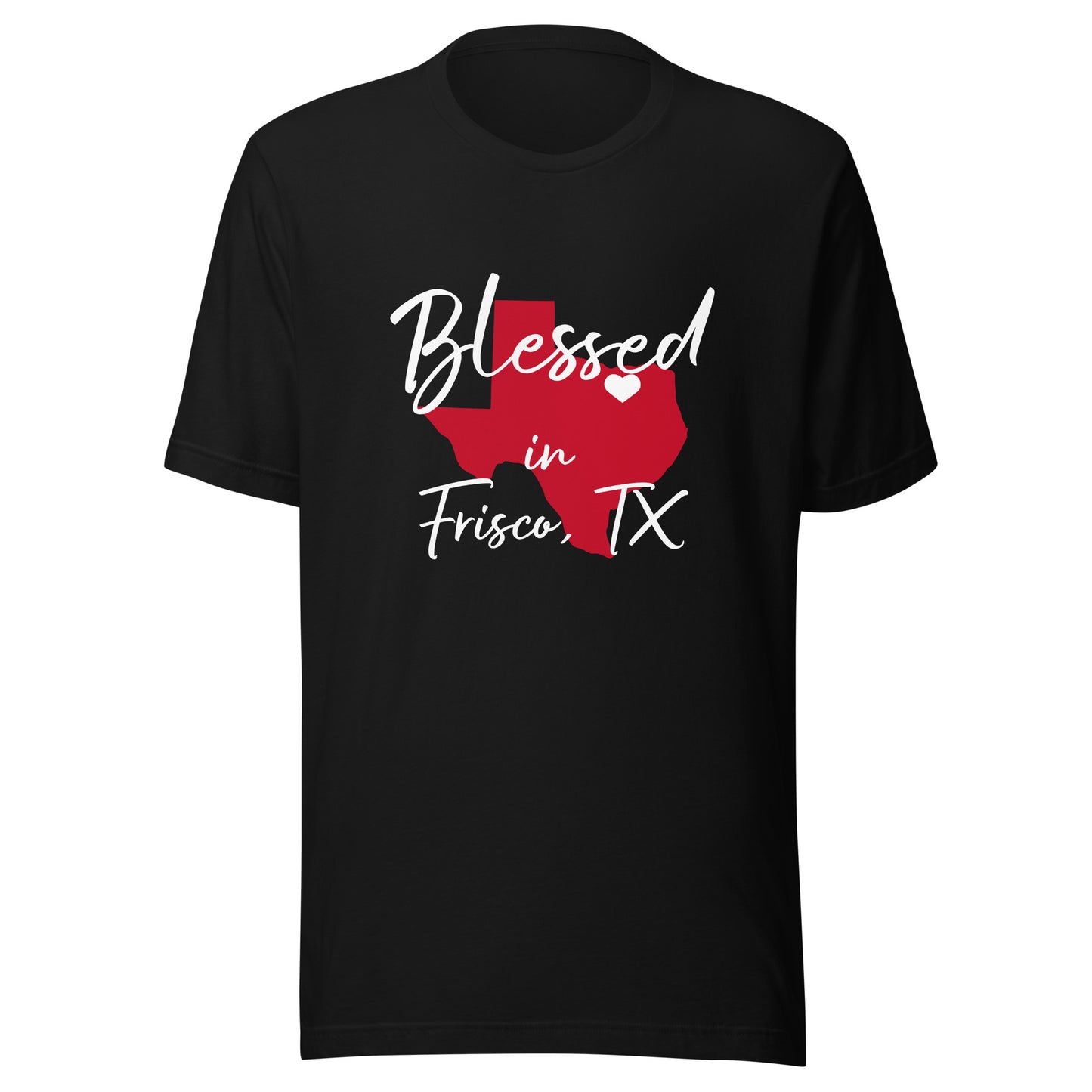 Blessed in Frisco, TX Red/ White Heart Unisex t-shirt