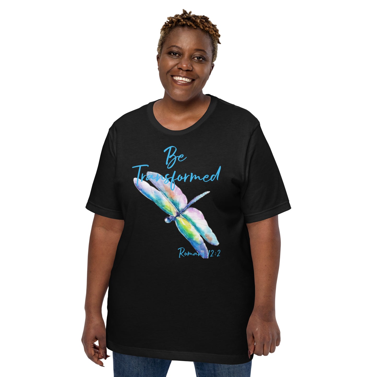 Be Transformed Colorful Dragonfly Turq Rom 12:2 Unisex t-shirt