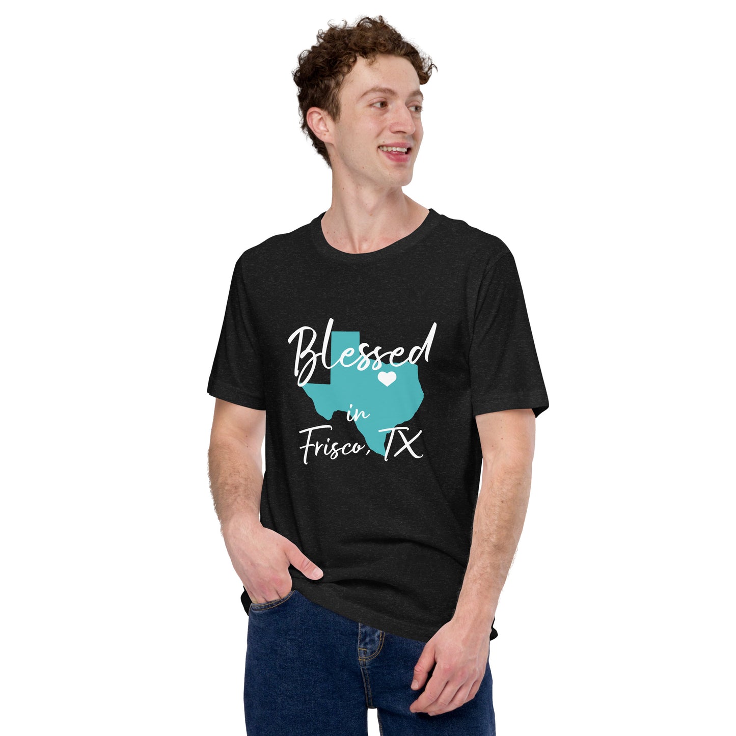 Blessed in Frisco, TX Heart White Unisex t-shirt
