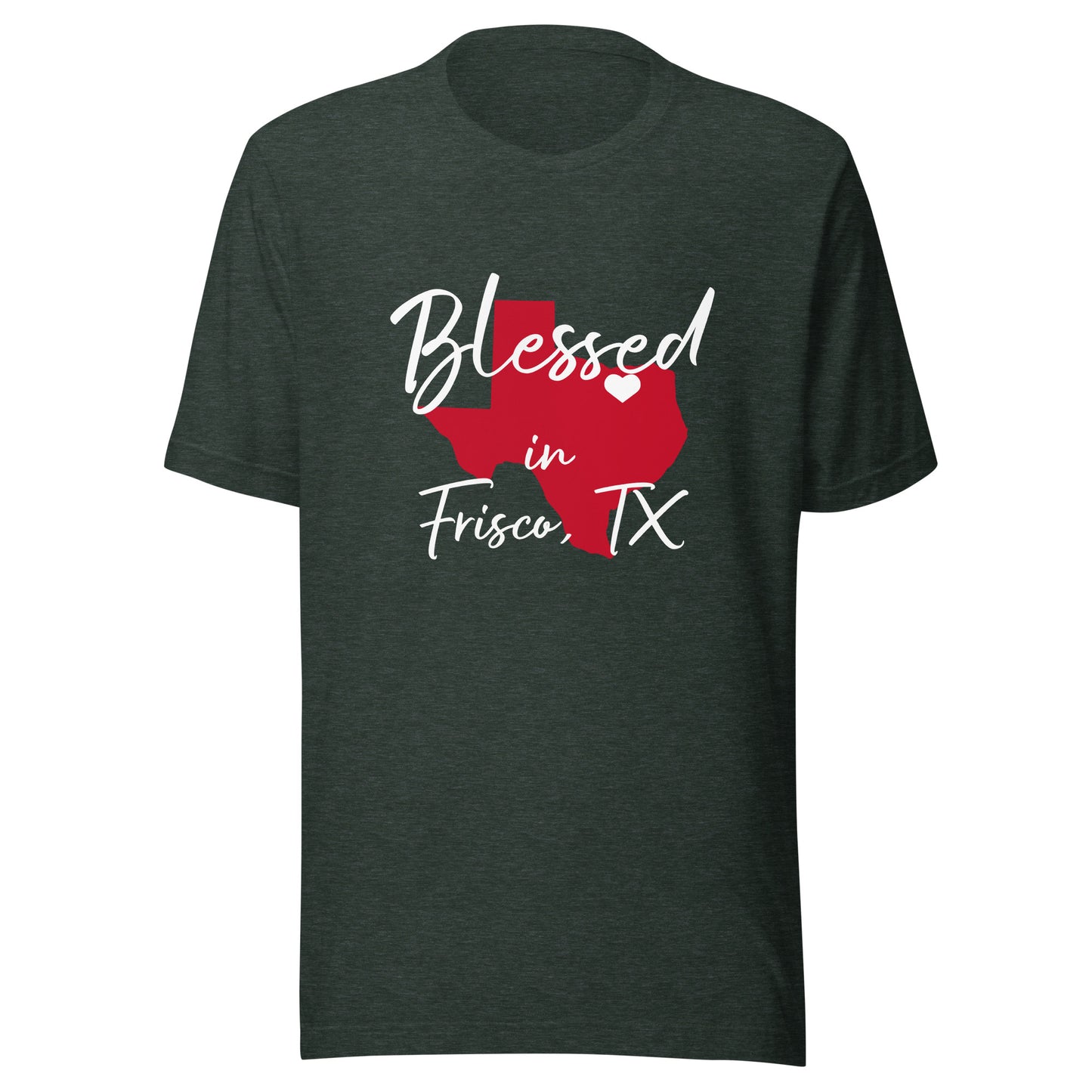 Blessed in Frisco, TX Red/ White Heart Unisex t-shirt