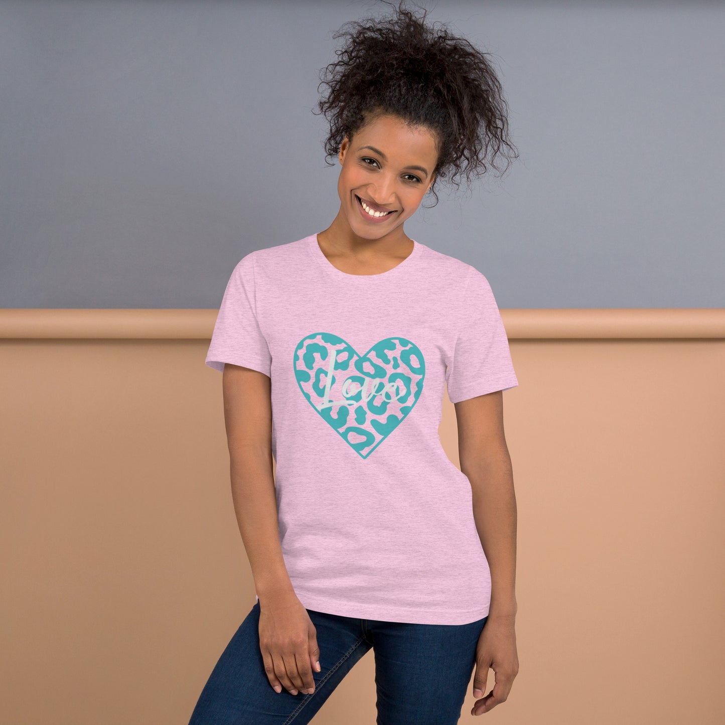 Love Leopard Heart Teal Unisex t-shirt (Spring)