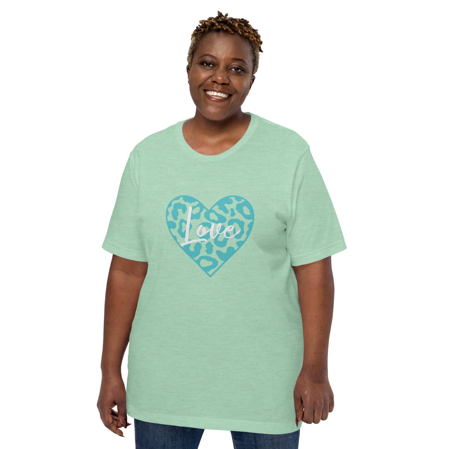 Love Leopard Heart Teal Unisex t-shirt (Spring)
