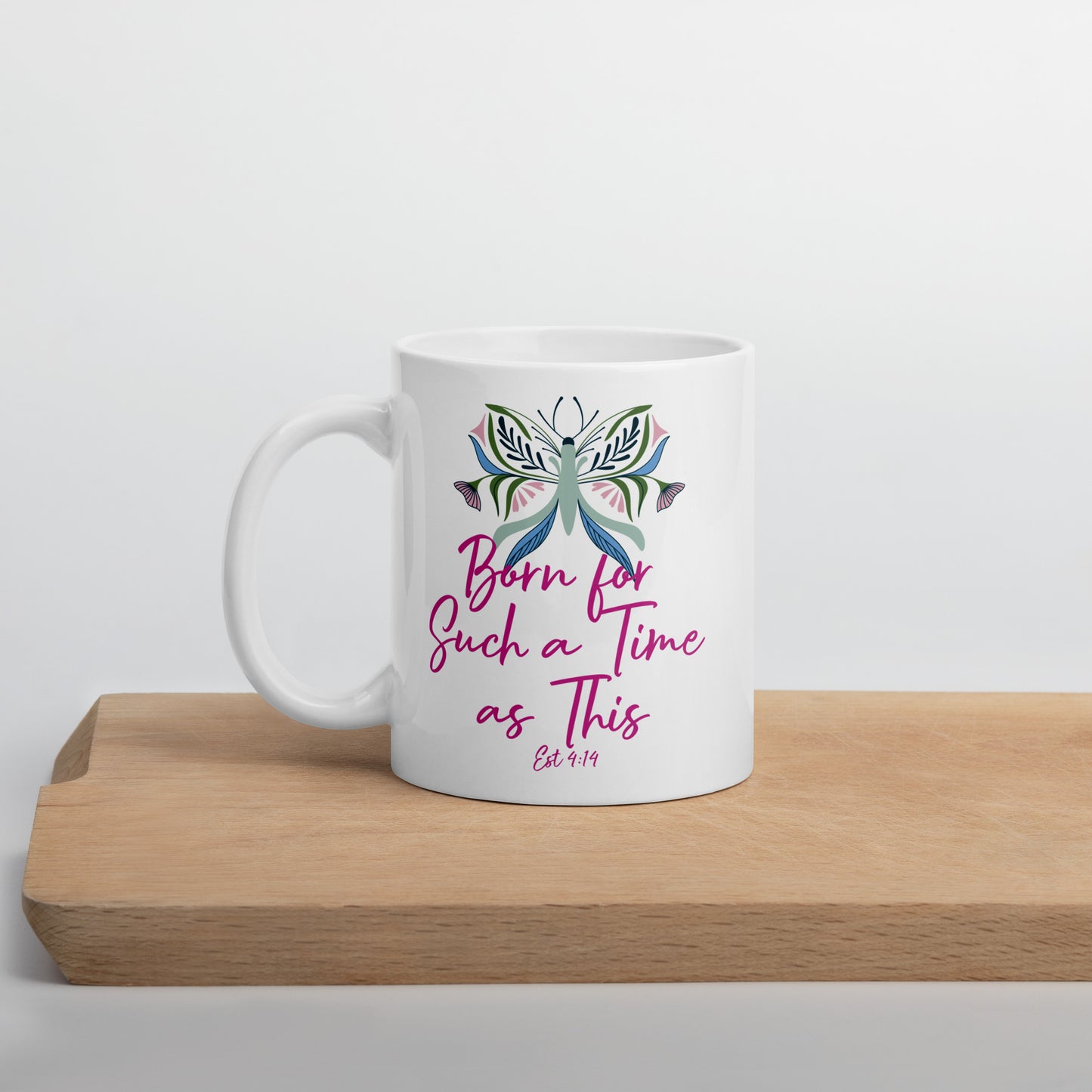 For Such a Time Butterfly White glossy mug