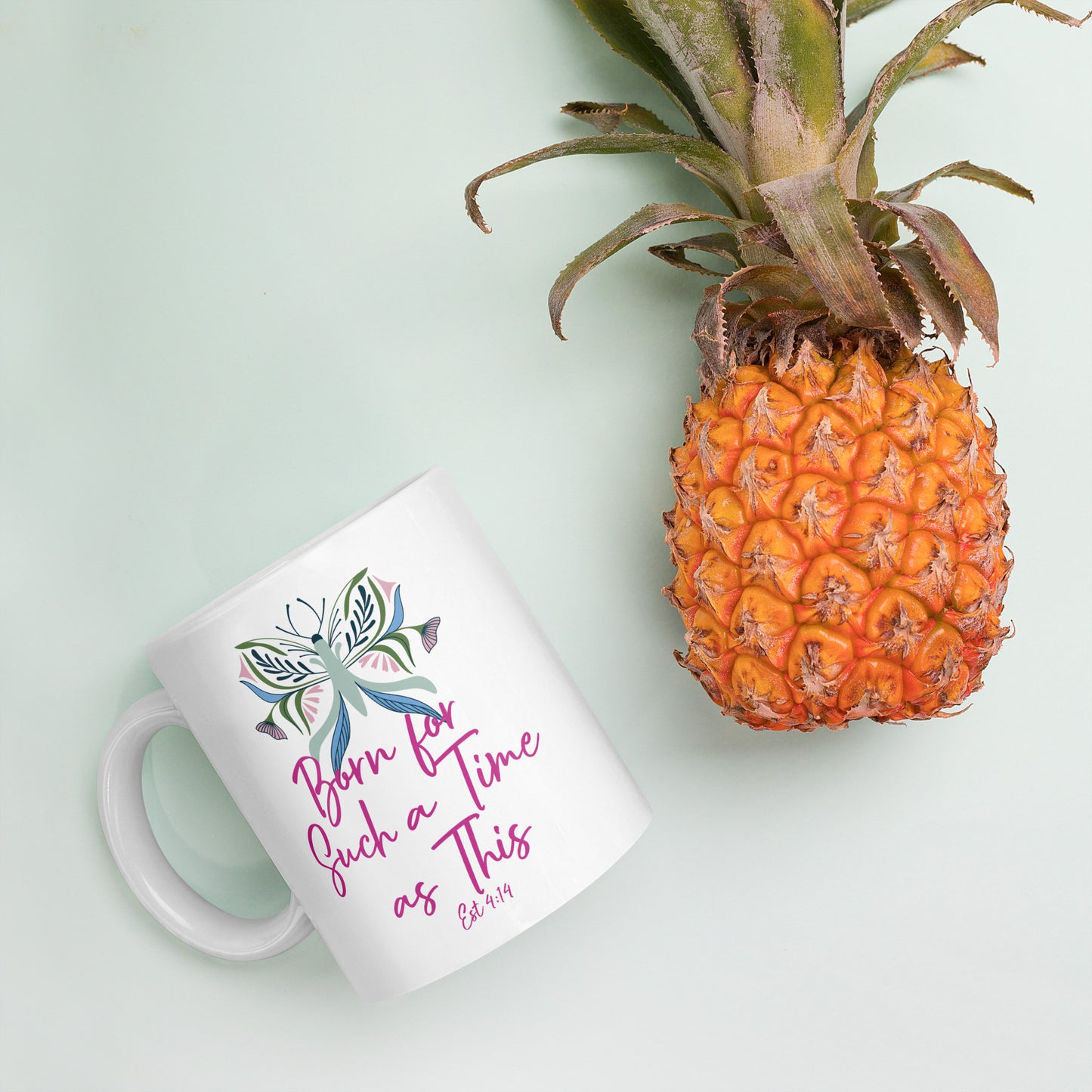 For Such a Time Butterfly White glossy mug
