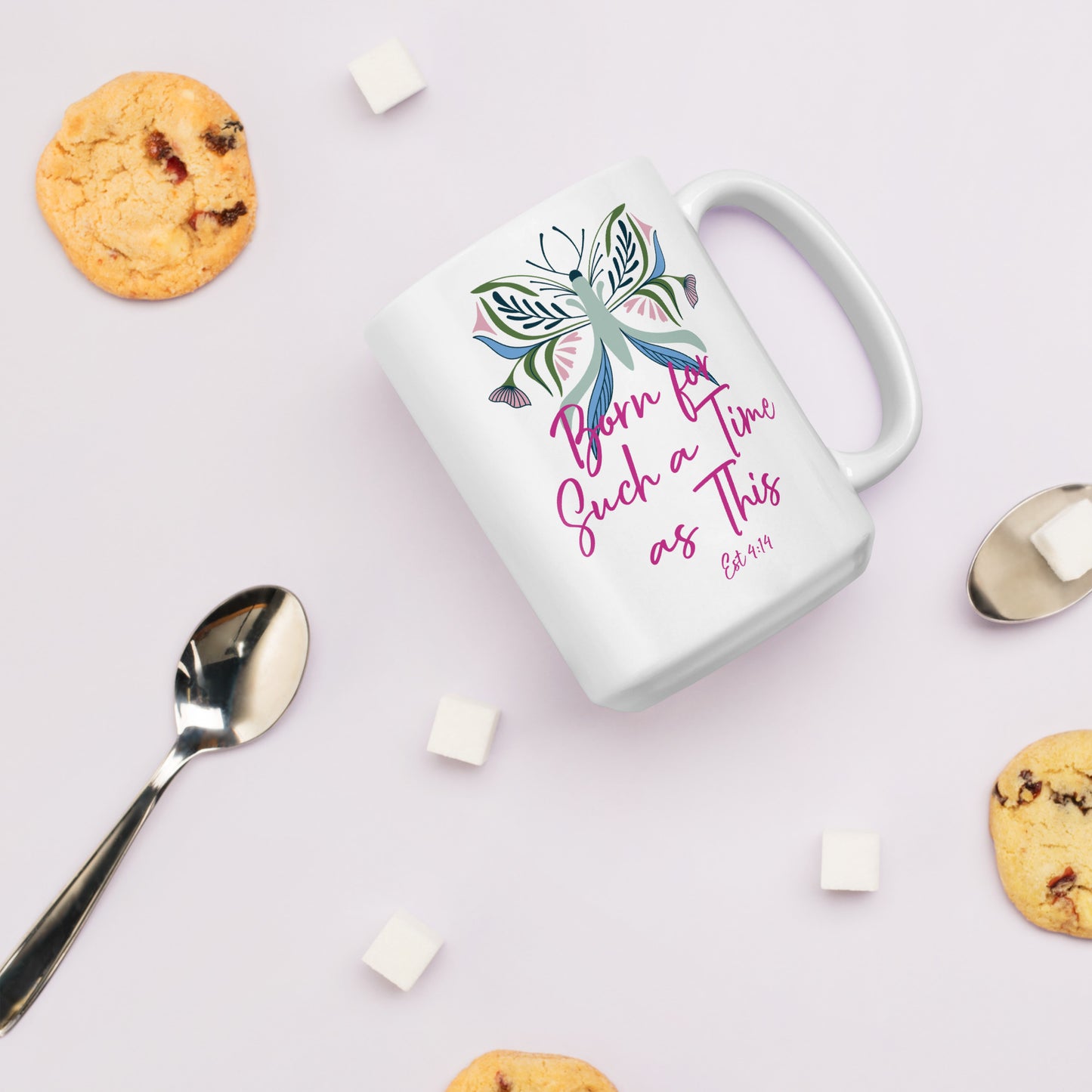 For Such a Time Butterfly White glossy mug