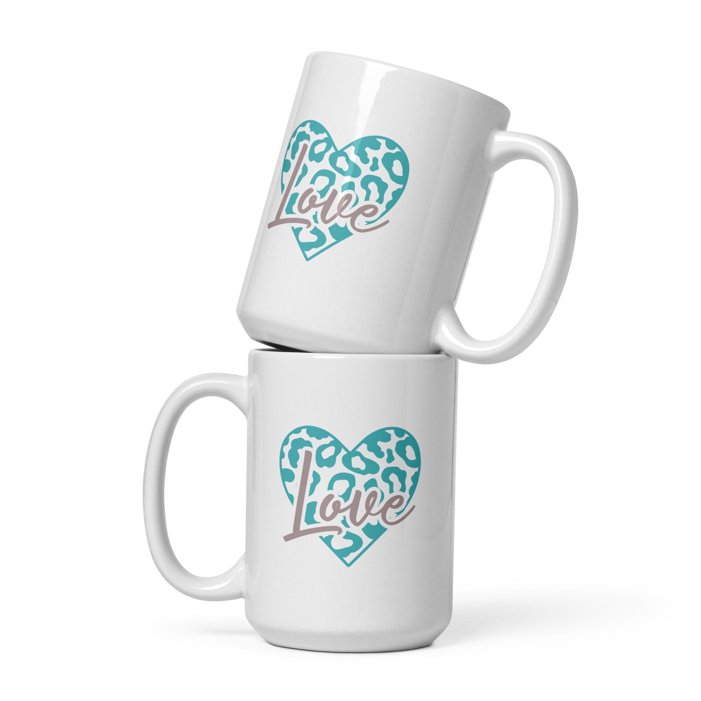 Leopard Heart Love Teal/Grey Mug (White Glossy)