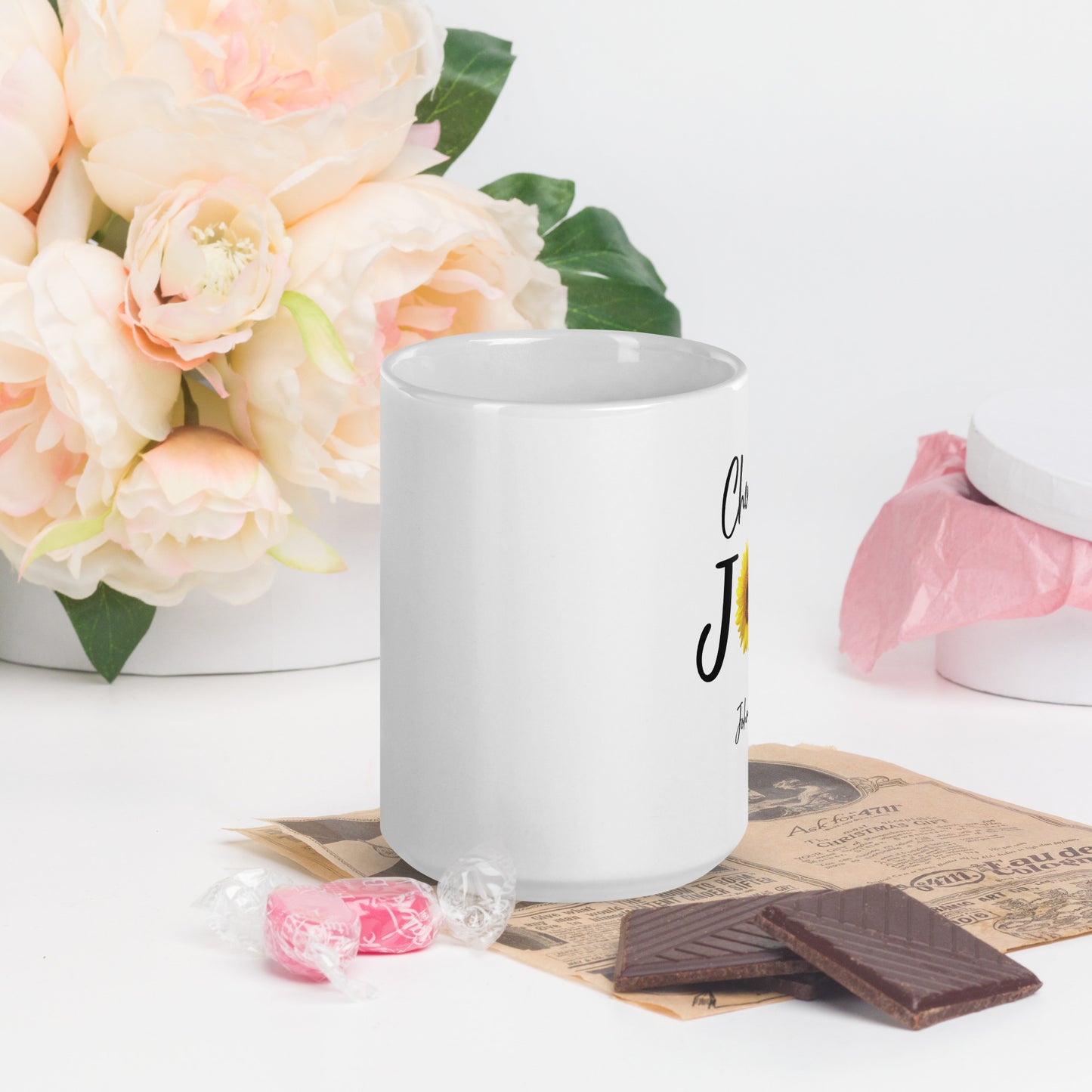 Choose Joy Sunflower White glossy mug
