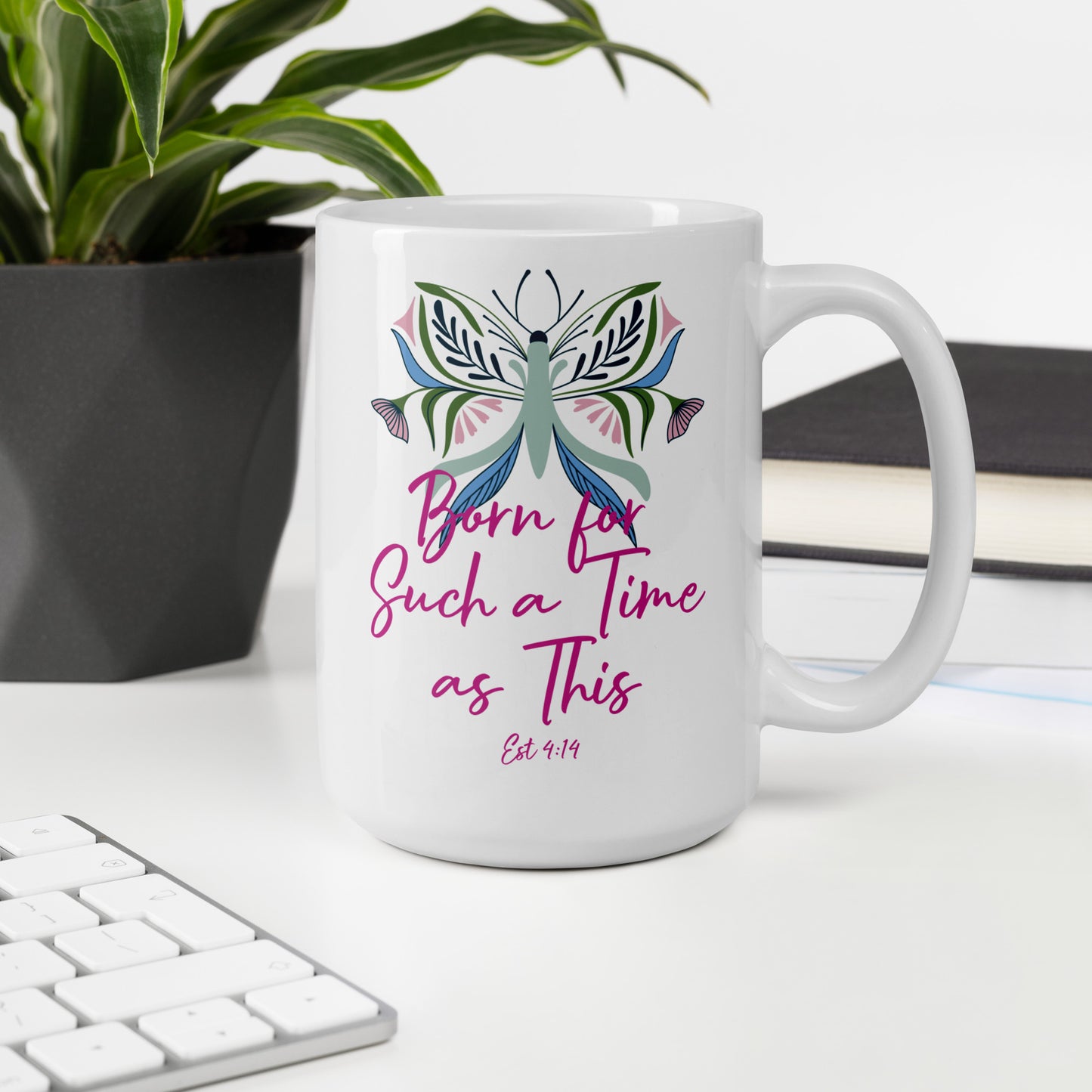 For Such a Time Butterfly White glossy mug