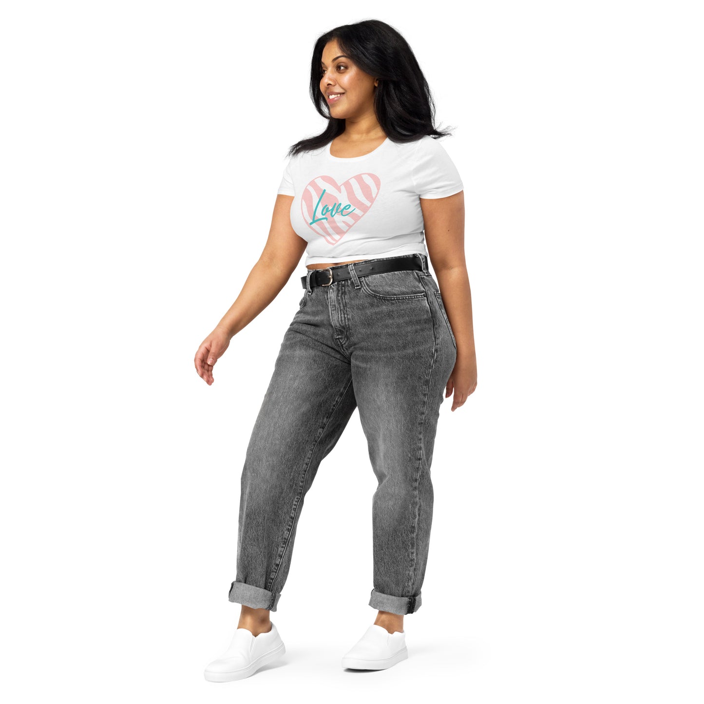 Zebra Love Pink/Teal Women’s Crop Tee (White)