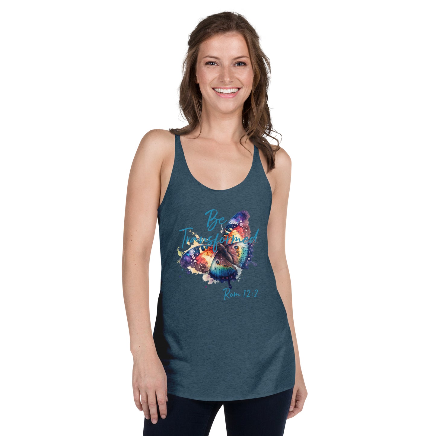 Be Transformed Butterfly Rom 12:2 Women's Racerback Tank