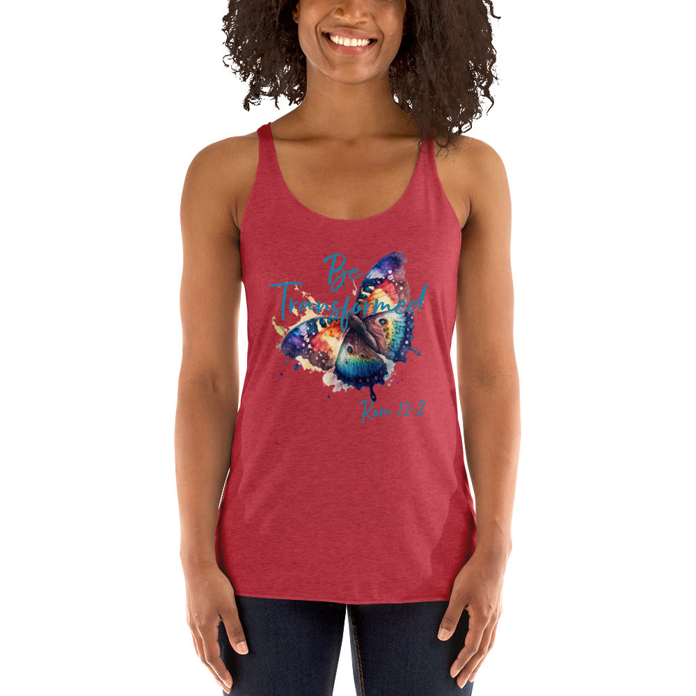Be Transformed Butterfly Rom 12:2 Women's Racerback Tank
