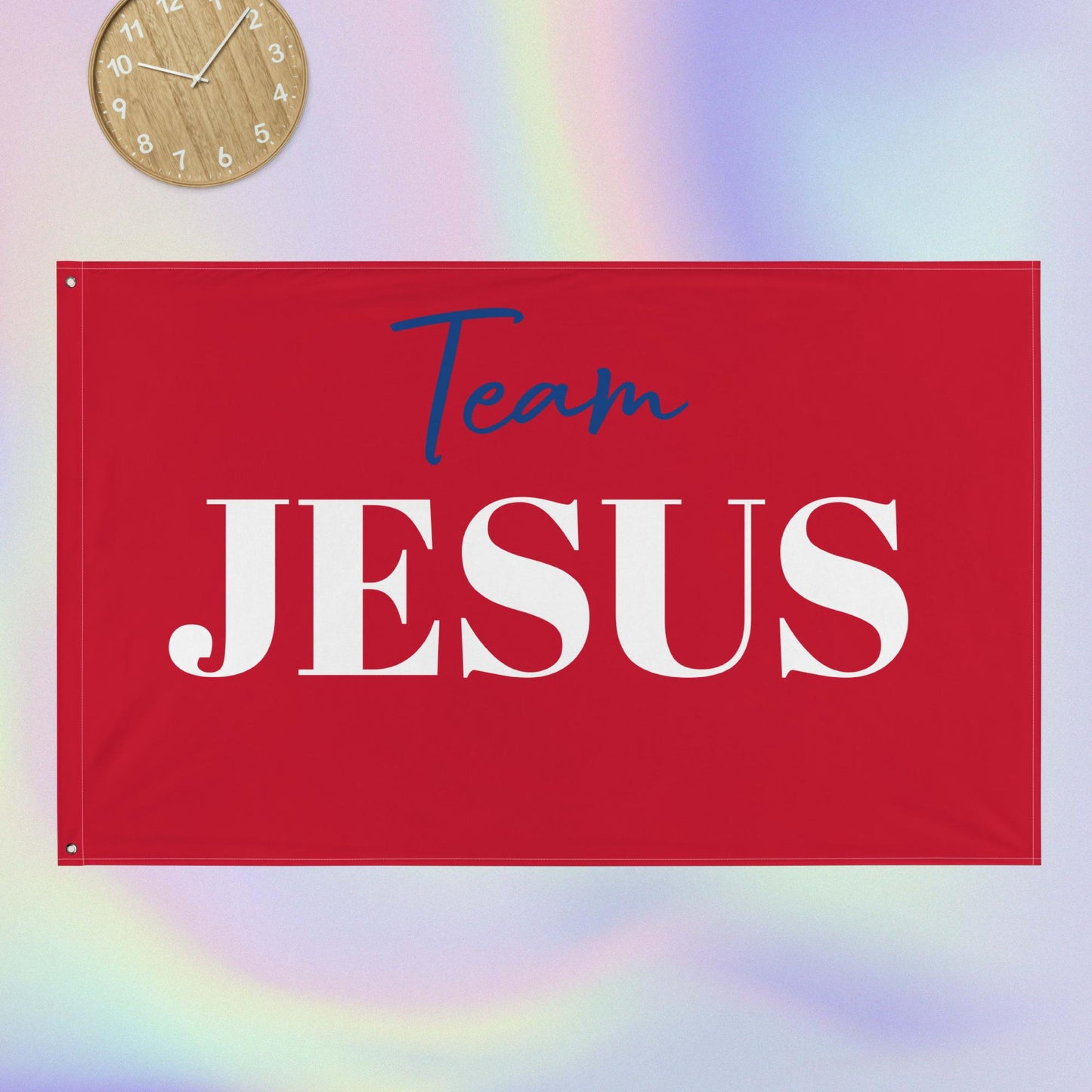 Team JESUS Red Flag w/ Blue & White Print