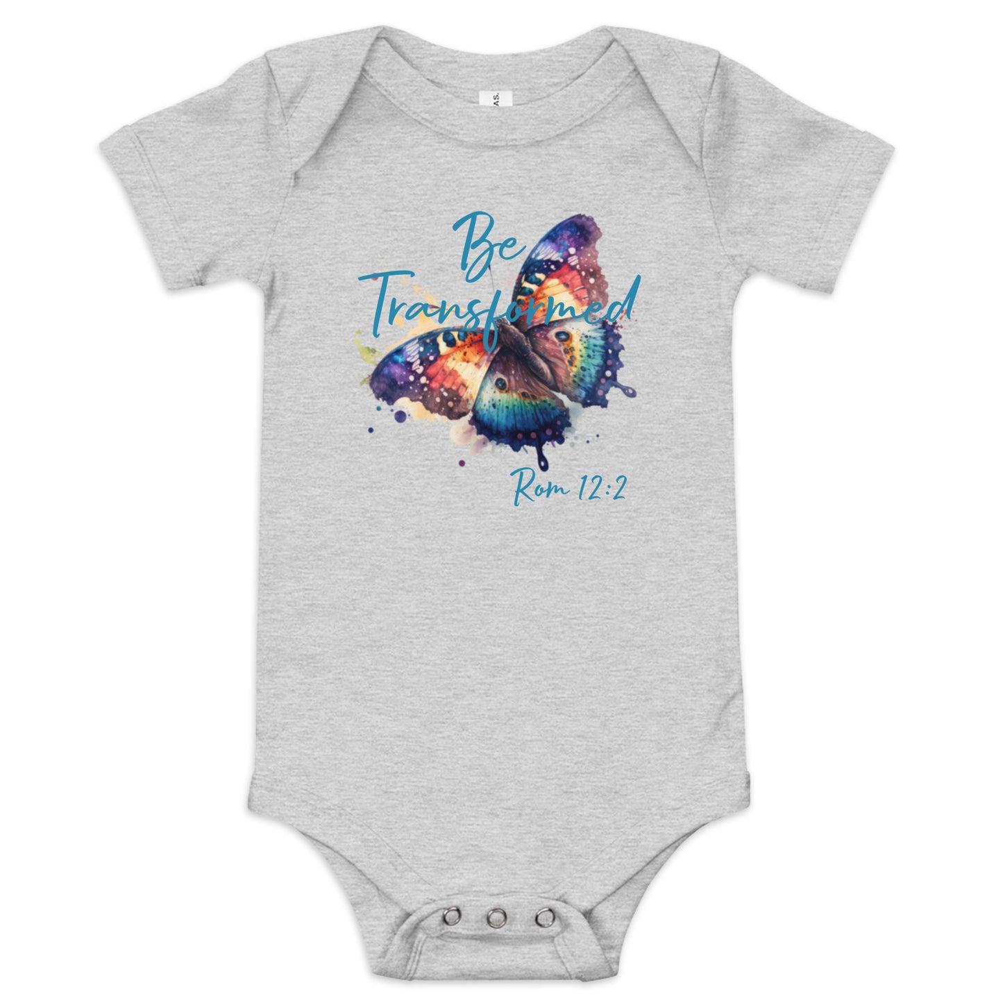 Be Transformed Butterfly Rom 12:2 Baby Onesie
