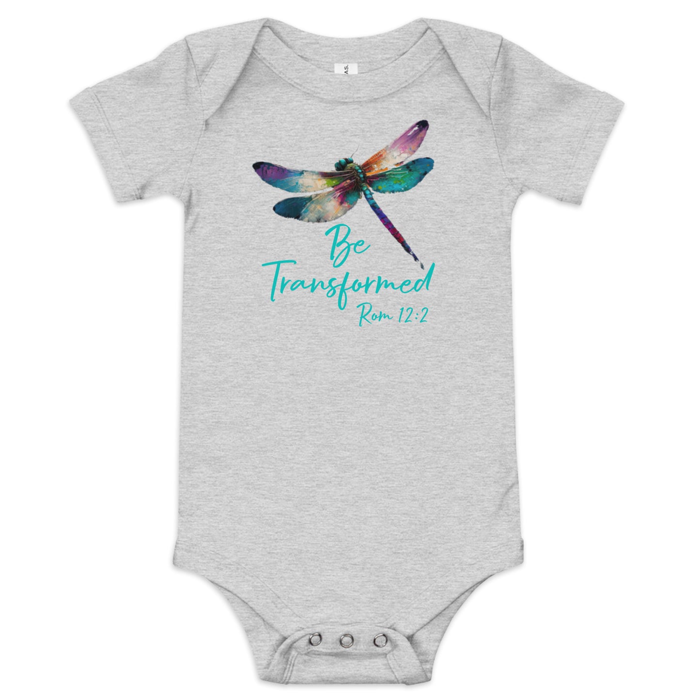 Be Transformed Dragonfly Rom 12:2 Baby Onesie