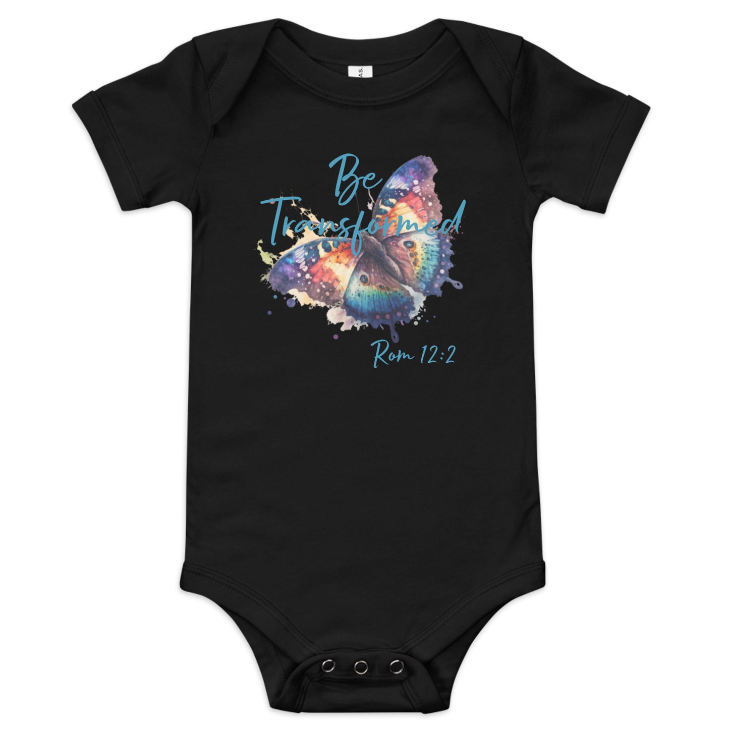 Be Transformed Butterfly Rom 12:2 Baby Onesie