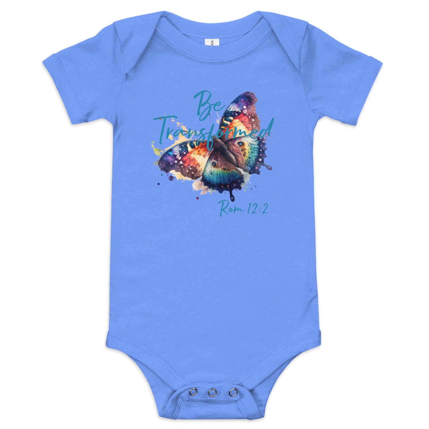 Be Transformed Butterfly Rom 12:2 Baby Onesie