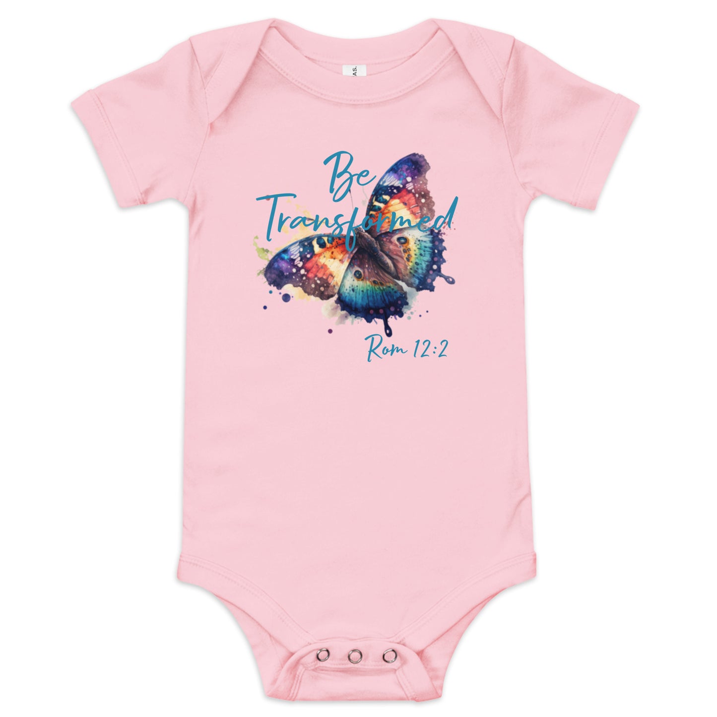 Be Transformed Butterfly Rom 12:2 Baby Onesie