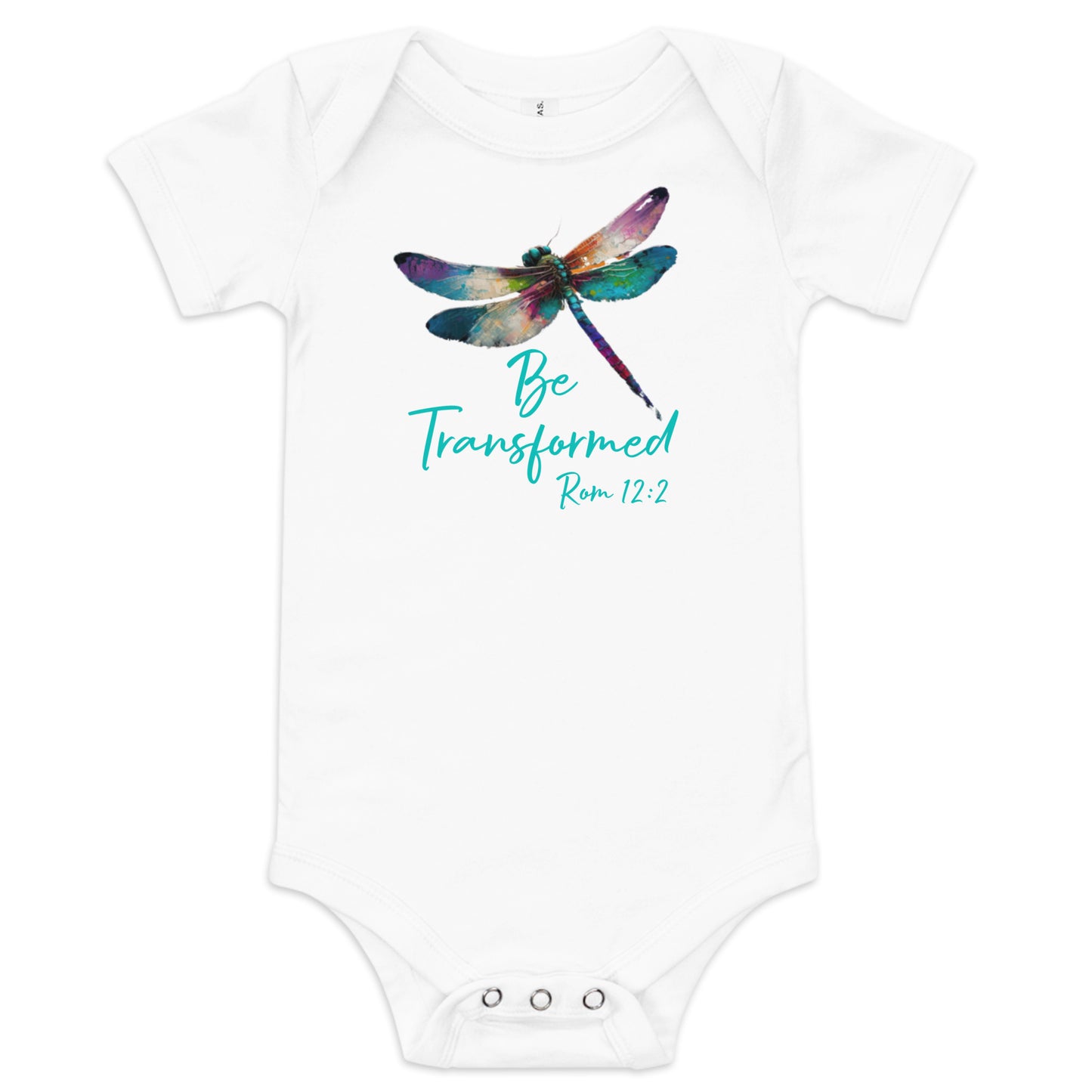 Be Transformed Dragonfly Rom 12:2 Baby Onesie