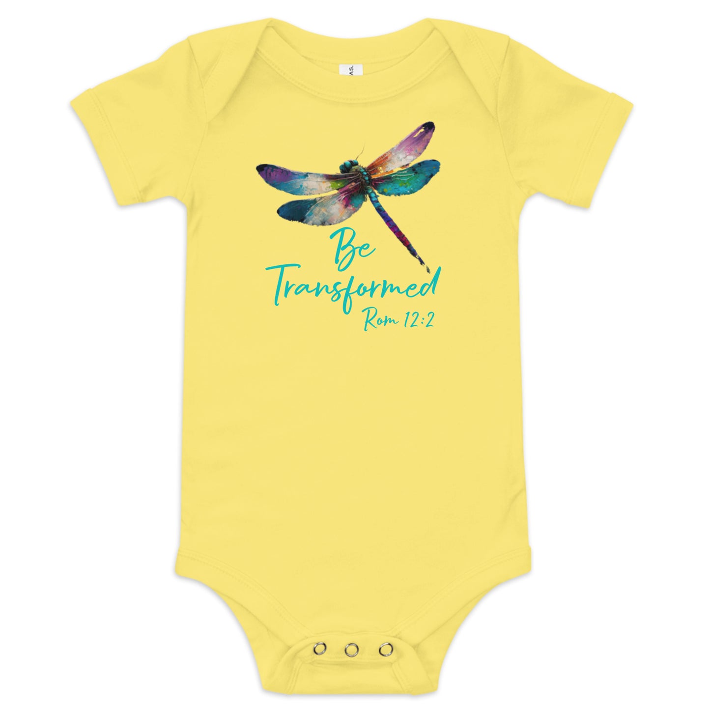Be Transformed Dragonfly Rom 12:2 Baby Onesie