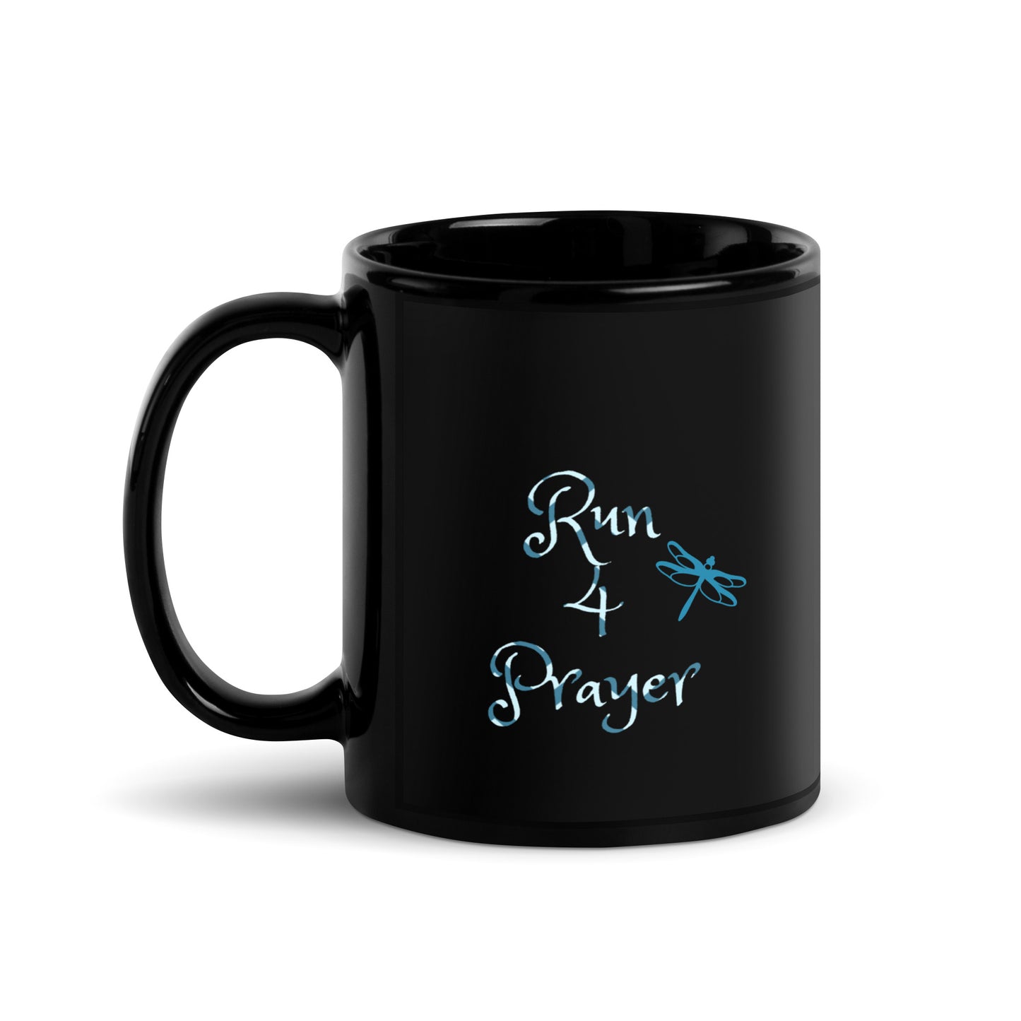 Run 4 Prayer Dragonfly Teal (Black Glossy Mug)
