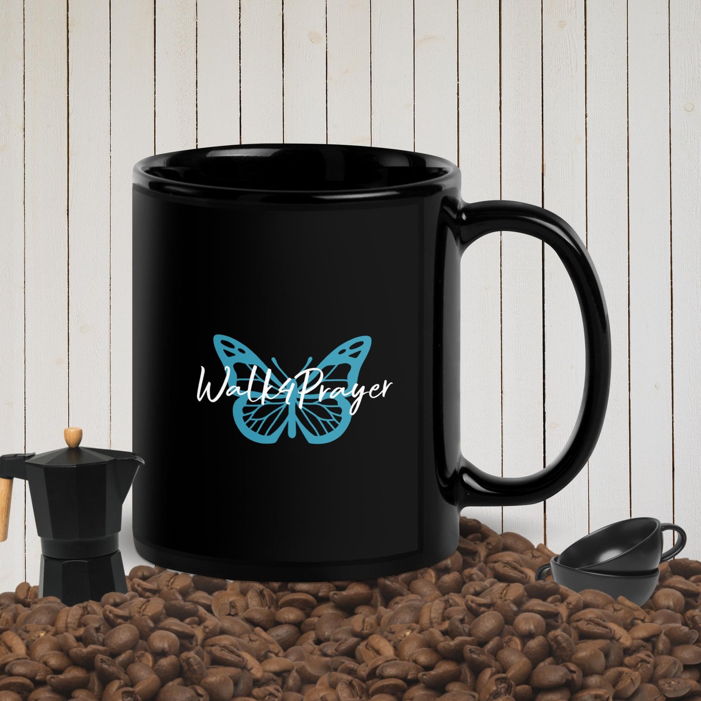 Walk4Prayer Butterfly Black Glossy Mug
