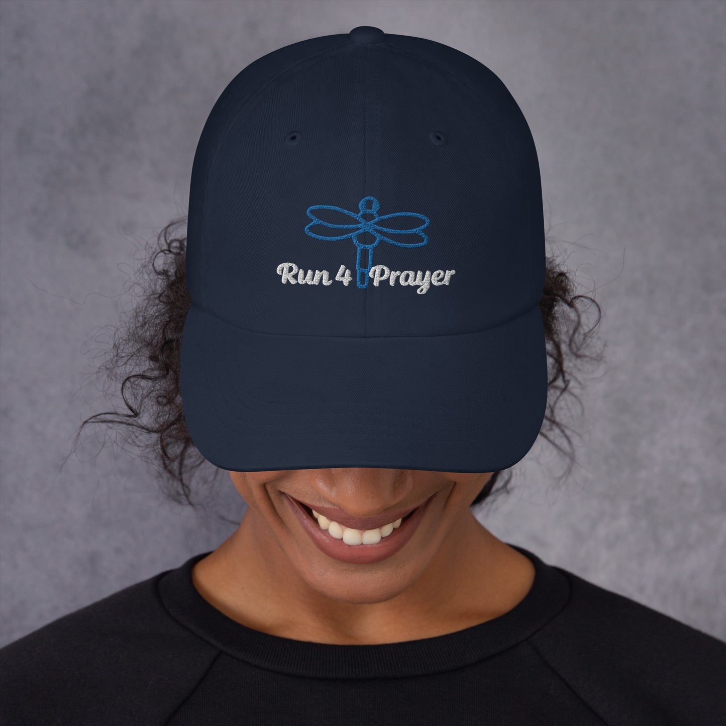 Run4Prayer Blue Dragonfly/ White Stitch Hat