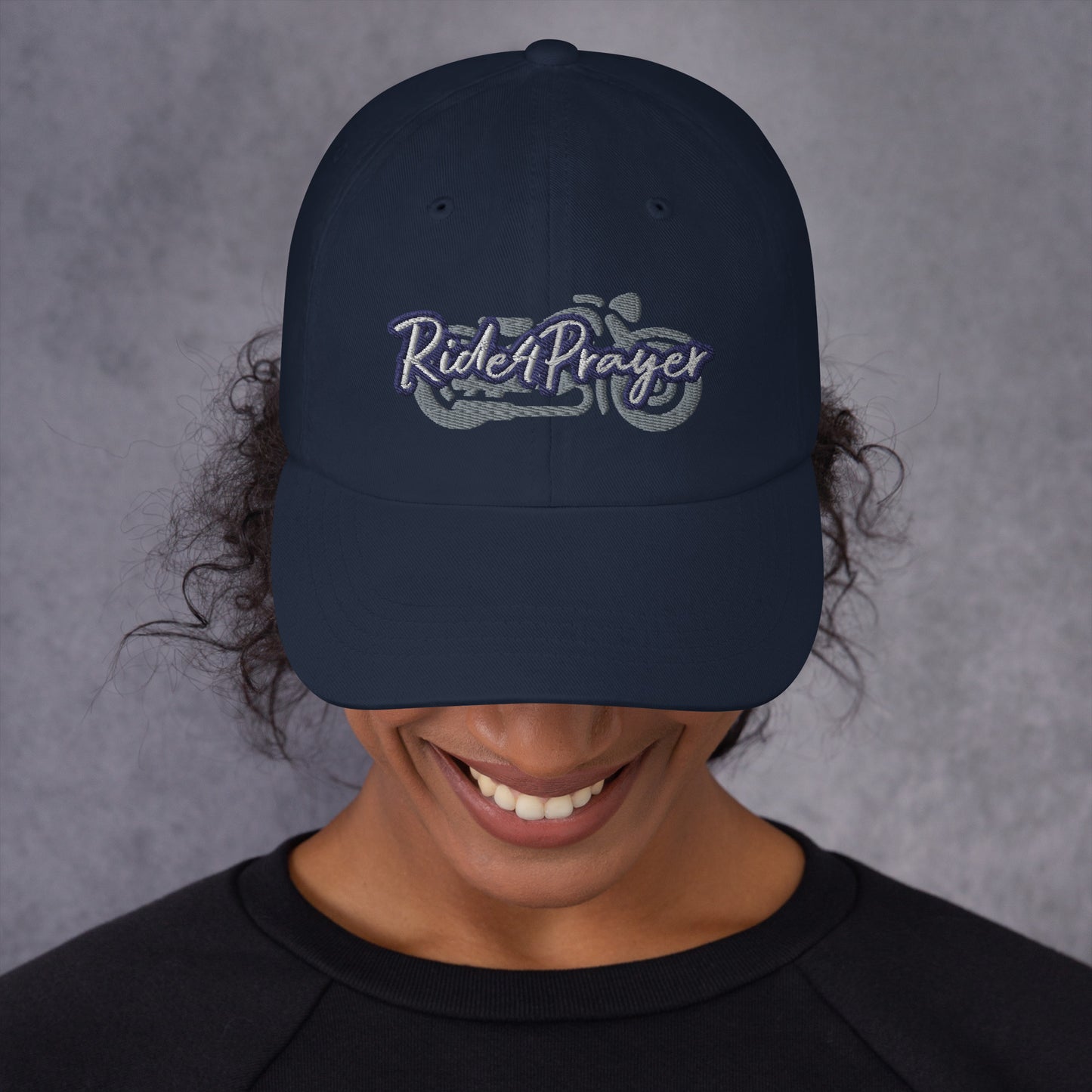 Ride4Prayer Motorcycle White/Navy Stitch Hat