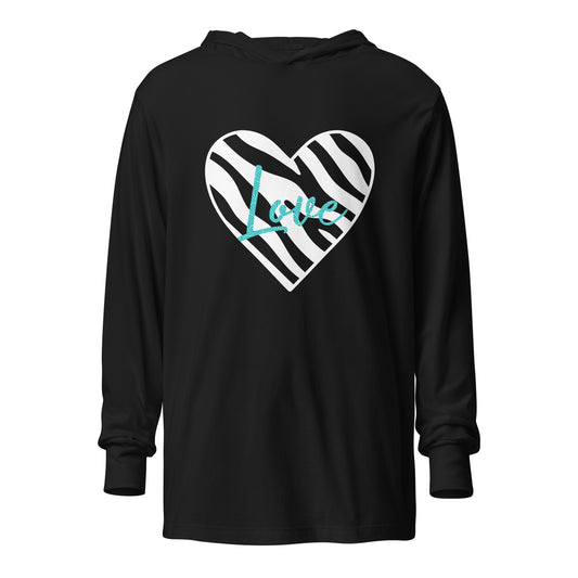 Zebra Heart Love Hooded long-sleeve tee