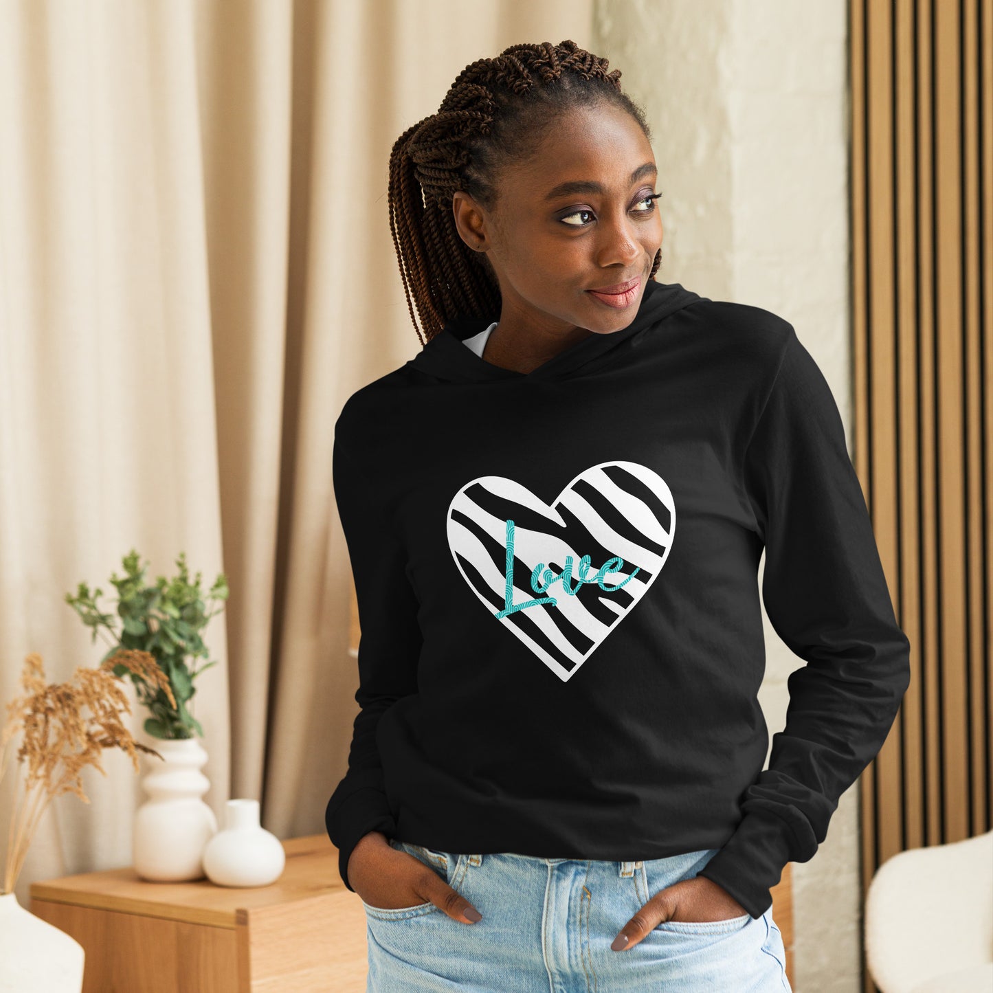 Zebra Heart Love Hooded long-sleeve tee