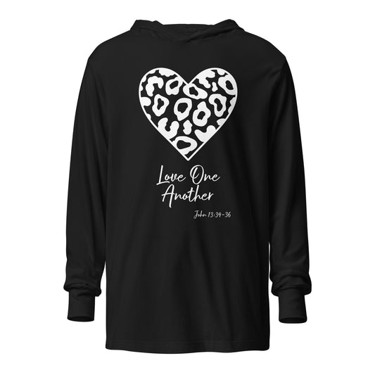 Leopard Heart Love One Another JN 13:34-36 Hooded long-sleeve tee