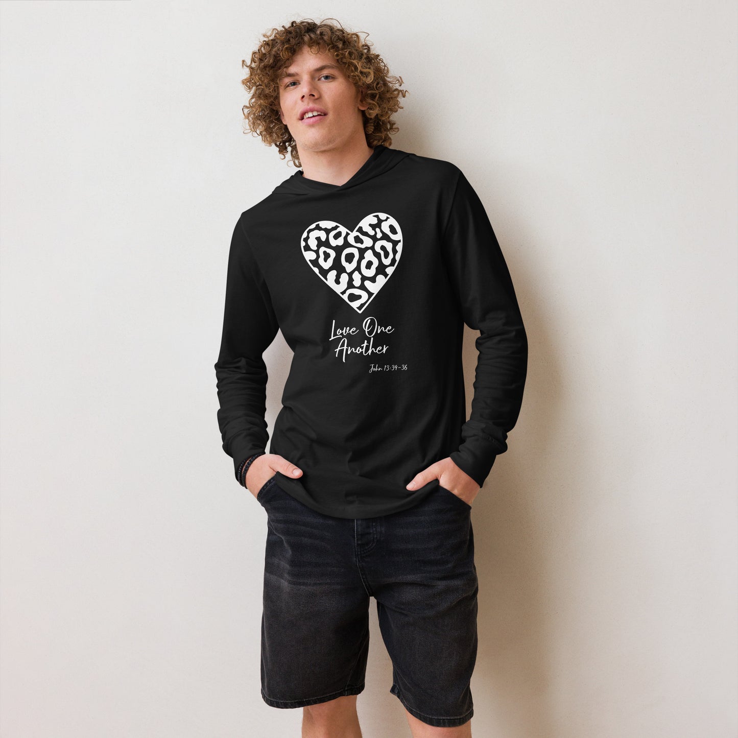 Leopard Heart Love One Another JN 13:34-36 Hooded long-sleeve tee