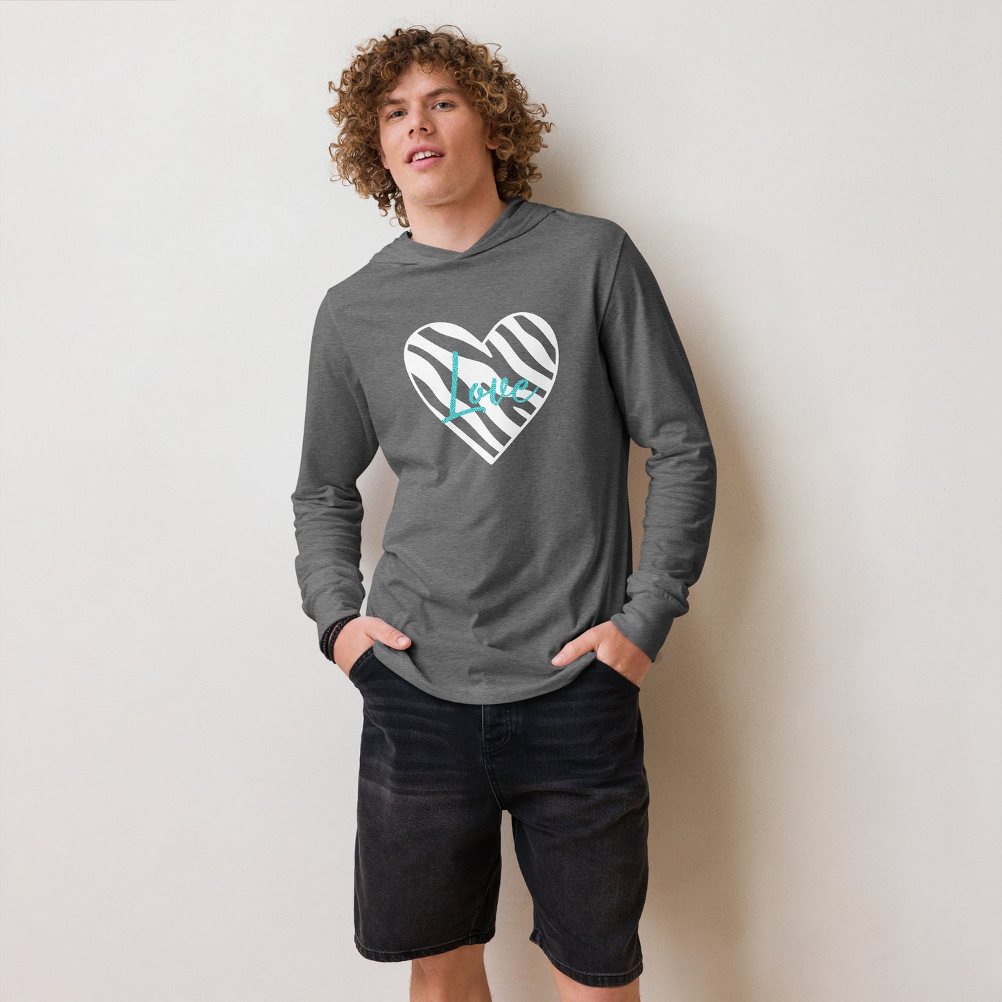Zebra Heart Love Hooded long-sleeve tee