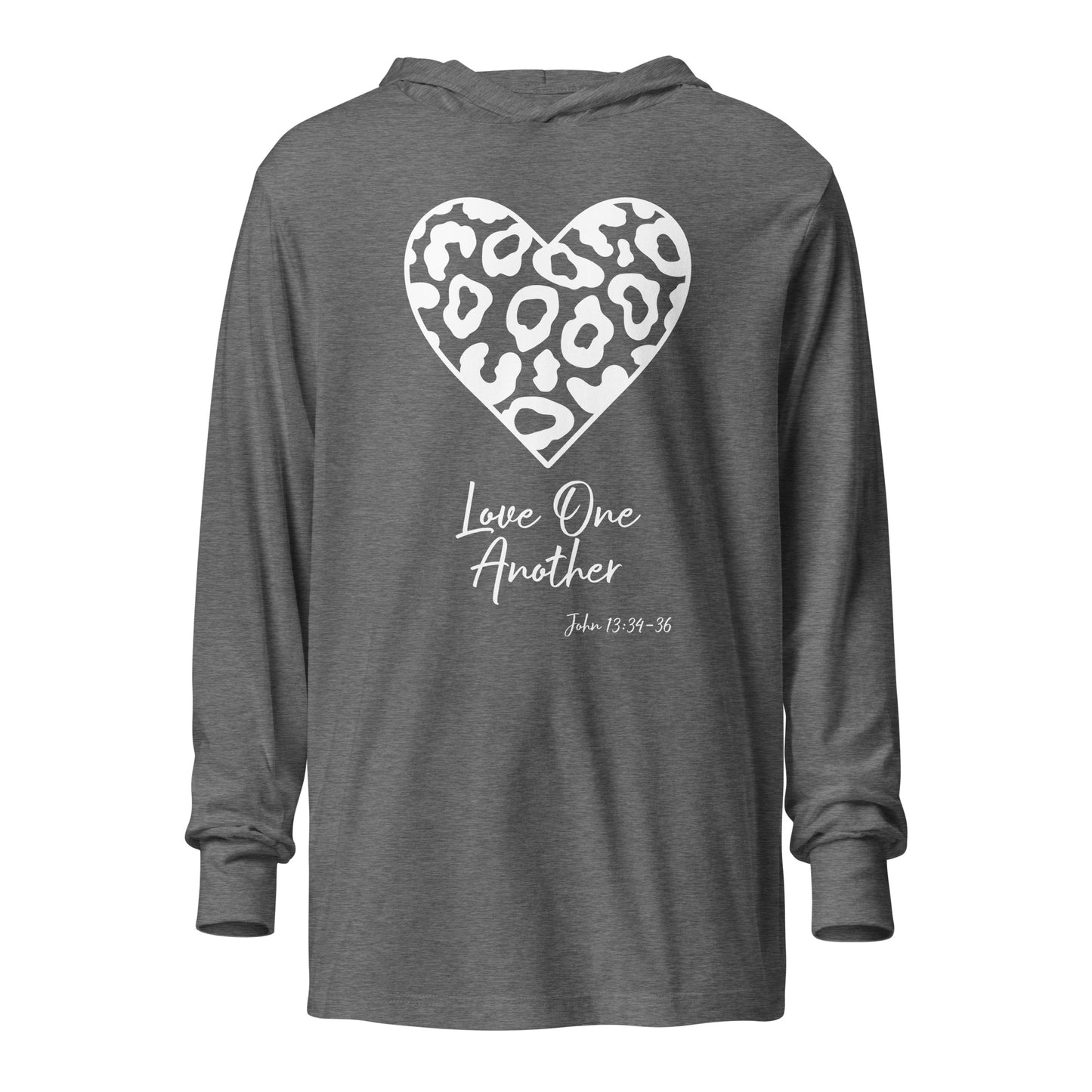 Leopard Heart Love One Another JN 13:34-36 Hooded long-sleeve tee