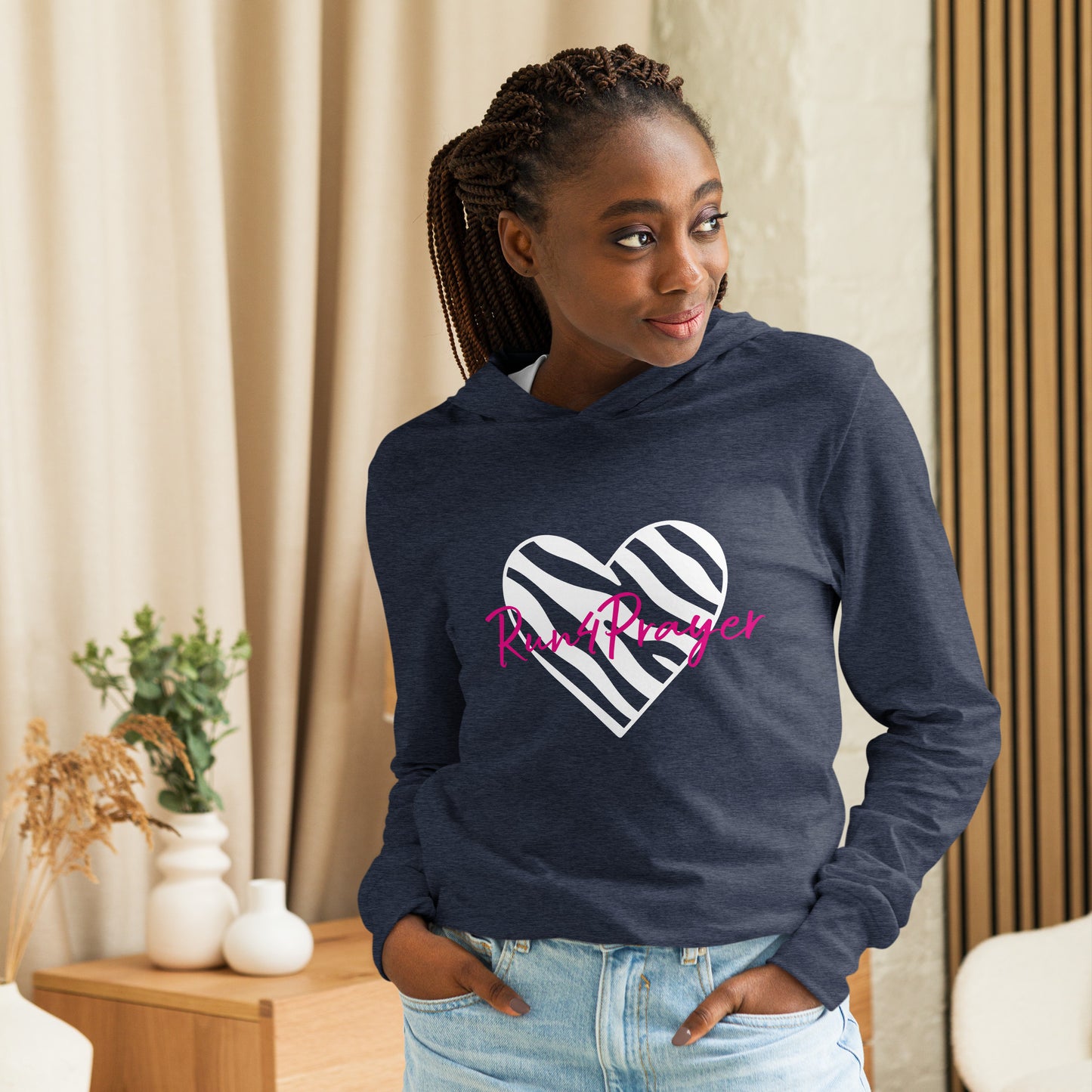Zebra Heart Run4Prayer Pink Hooded long-sleeve tee