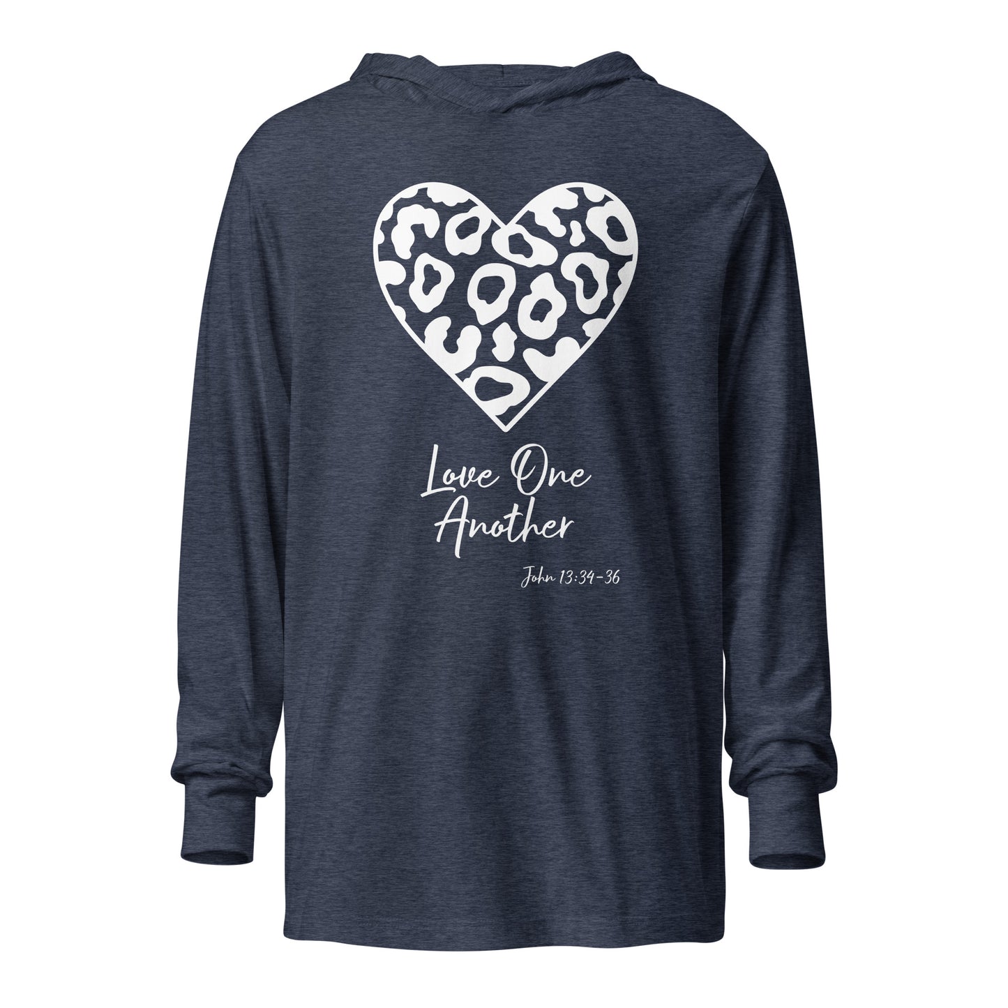 Leopard Heart Love One Another JN 13:34-36 Hooded long-sleeve tee