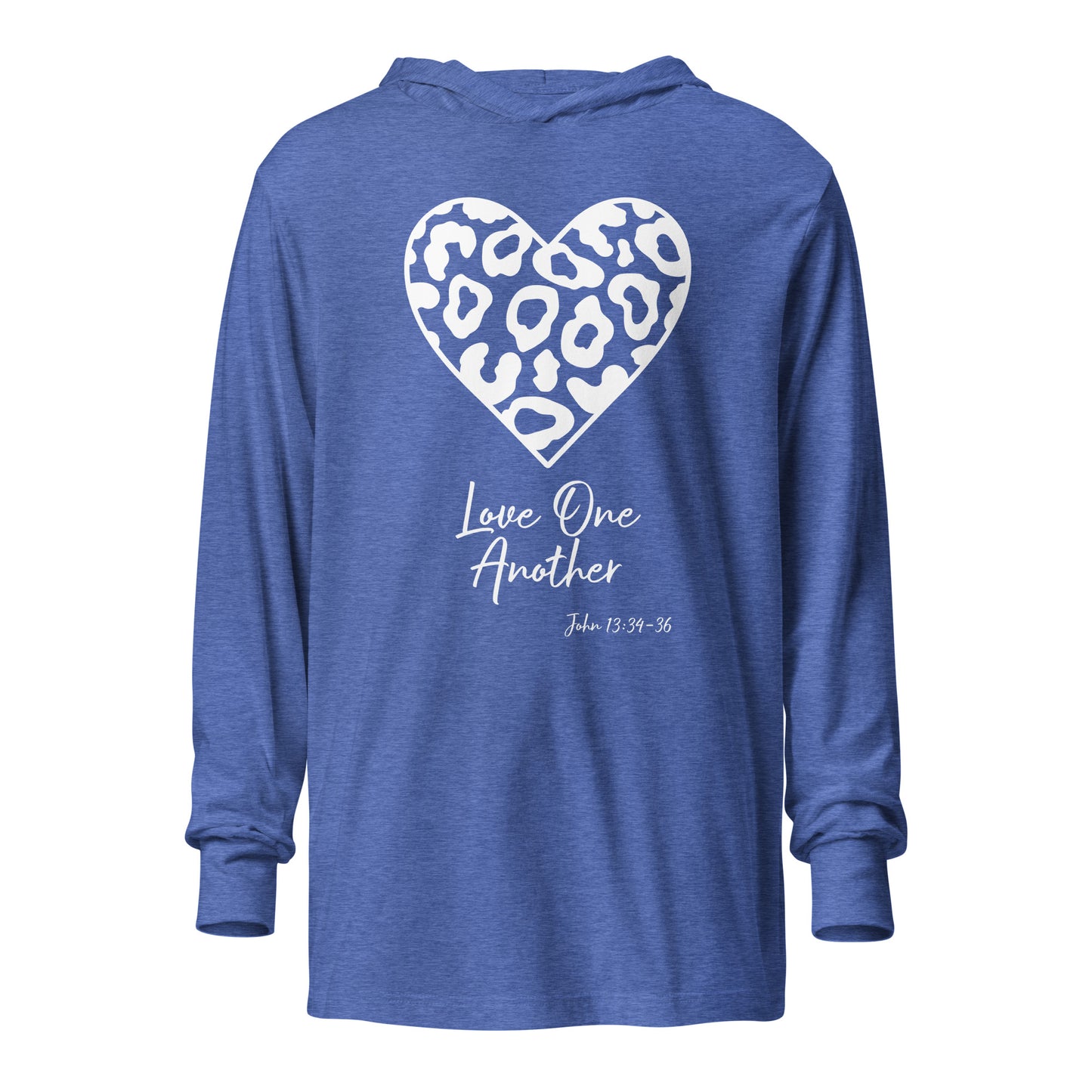 Leopard Heart Love One Another JN 13:34-36 Hooded long-sleeve tee